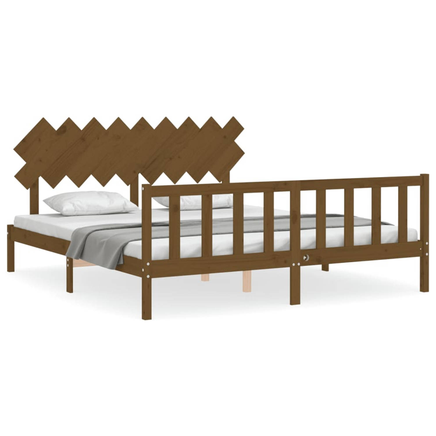 The Living Store Bedframe met hoofdbord massief hout honingbruin 6FT Super King - Bedframe - Bedframes - Bed - Tweepersoonsbed - Slaapkamermeubel - Houten Bedframe - Houten Bed - B