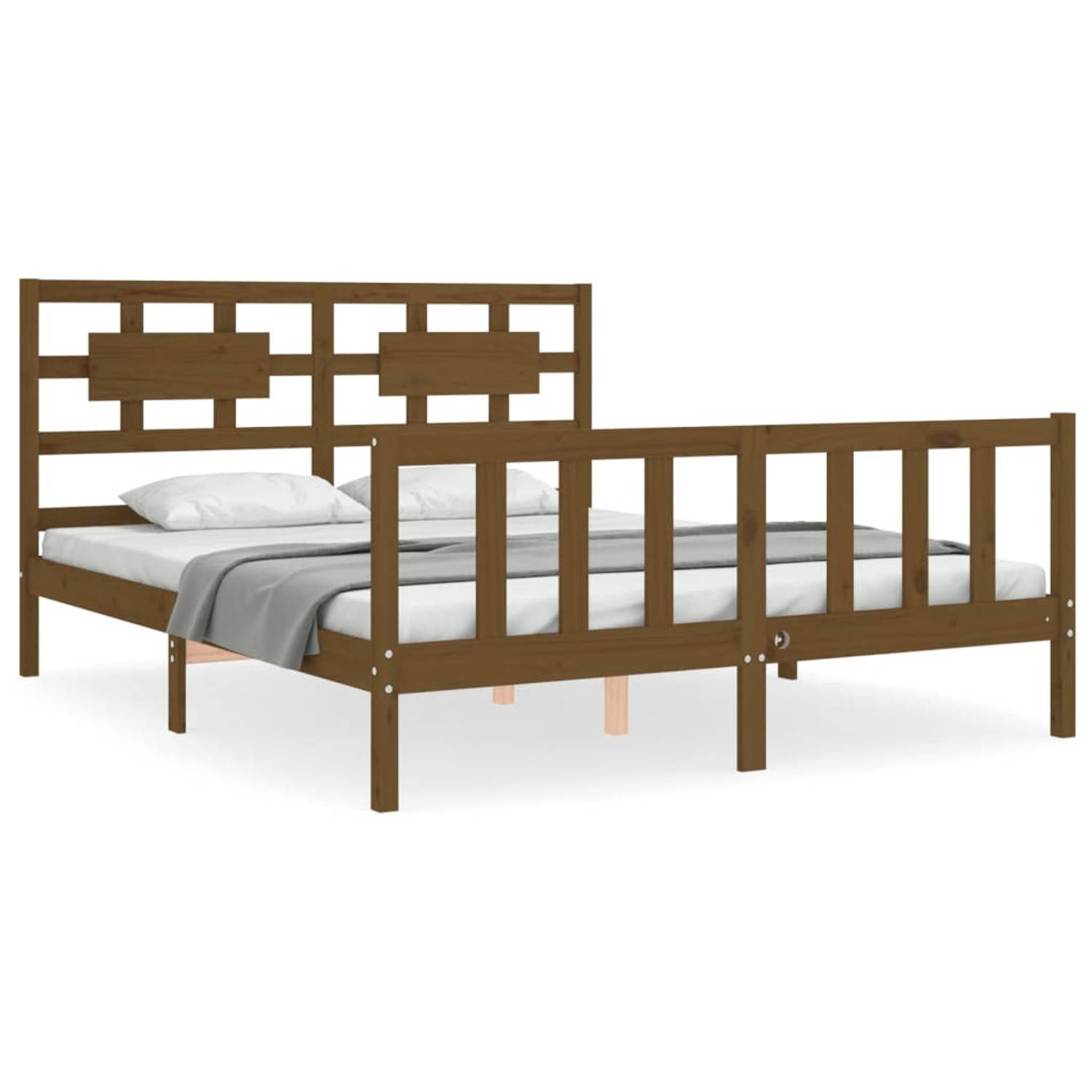 The Living Store Bedframe met hoofdbord massief hout honingbruin 5FT King Size - Bedframe - Bedframes - Bed - Tweepersoonsbed - Slaapkamermeubel - Houten Bedframe - Houten Bed - Be