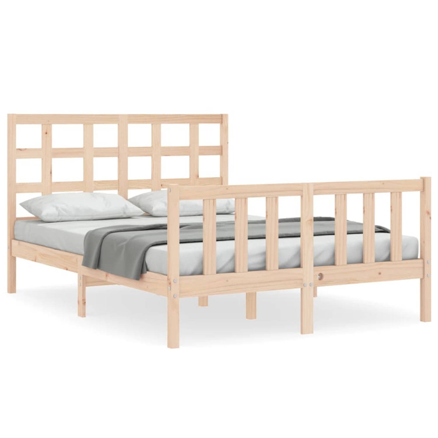 The Living Store Bedframe met hoofdbord massief hout 140x200 cm - Bedframe - Bedframes - Bed - Tweepersoonsbed - Slaapkamermeubel - Houten Bedframe - Houten Bed - Bedbodem - Massie