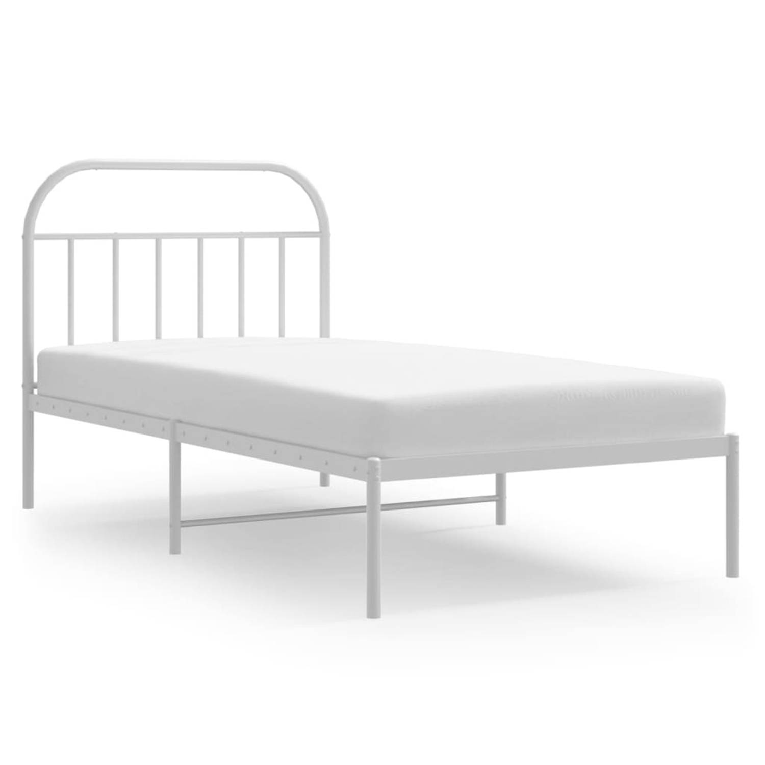 The Living Store Bedframe met hoofdbord metaal wit 100x200 cm - Bed