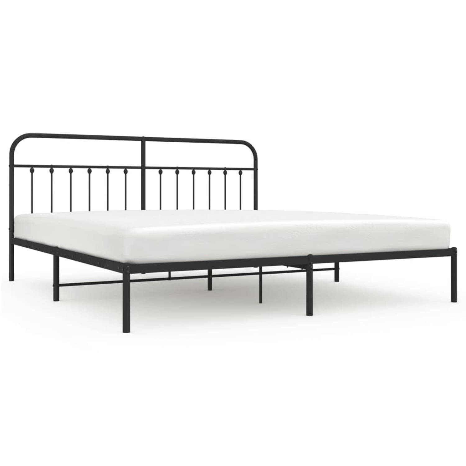 The Living Store Bedframe met hoofdbord metaal zwart 193x203 cm - Bed