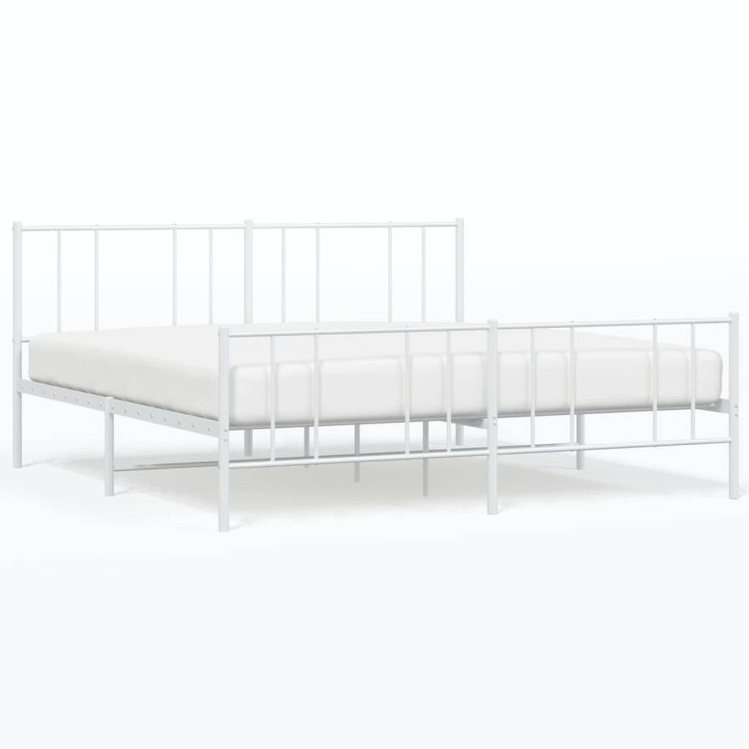 The Living Store Bedframe met hoofd- en voeteneinde metaal wit 200x200 cm - Bed