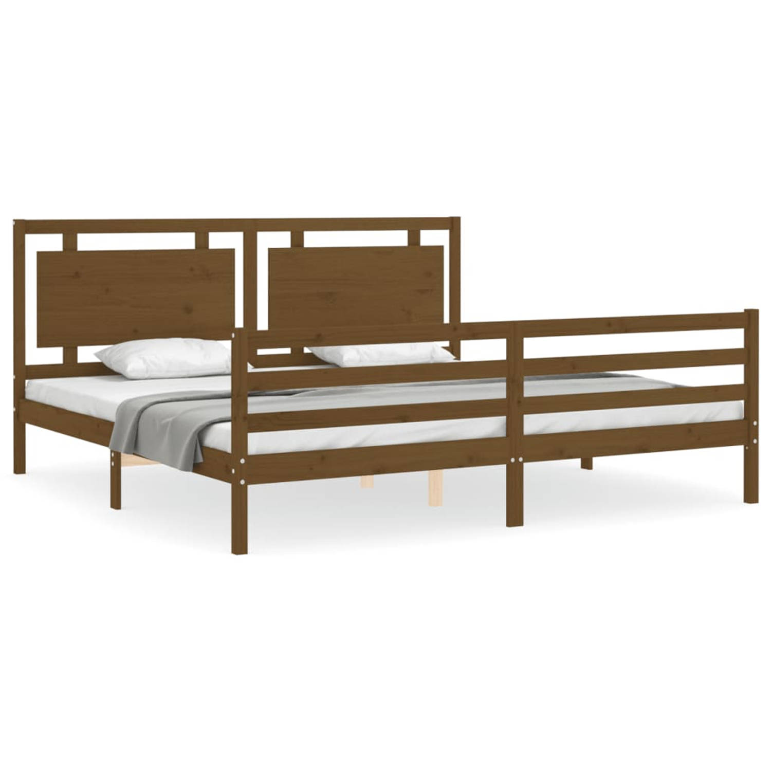 The Living Store Bedframe met hoofdbord massief hout honingbruin 6FT Super King - Bedframe - Bedframes - Bed - Tweepersoonsbed - Slaapkamermeubel - Houten Bedframe - Houten Bed - B