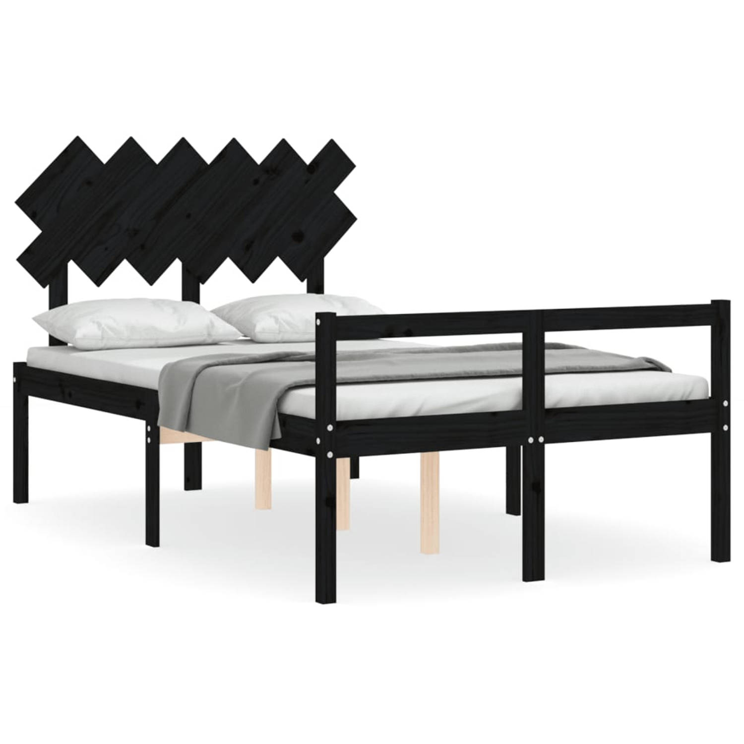 The Living Store Bedframe met hoofdbord massief hout zwart 4FT6 Double - Bedframe - Bedframes - Bed - Tweepersoonsbed - Slaapkamermeubel - Houten Bedframe - Houten Bed - Bedbodem -