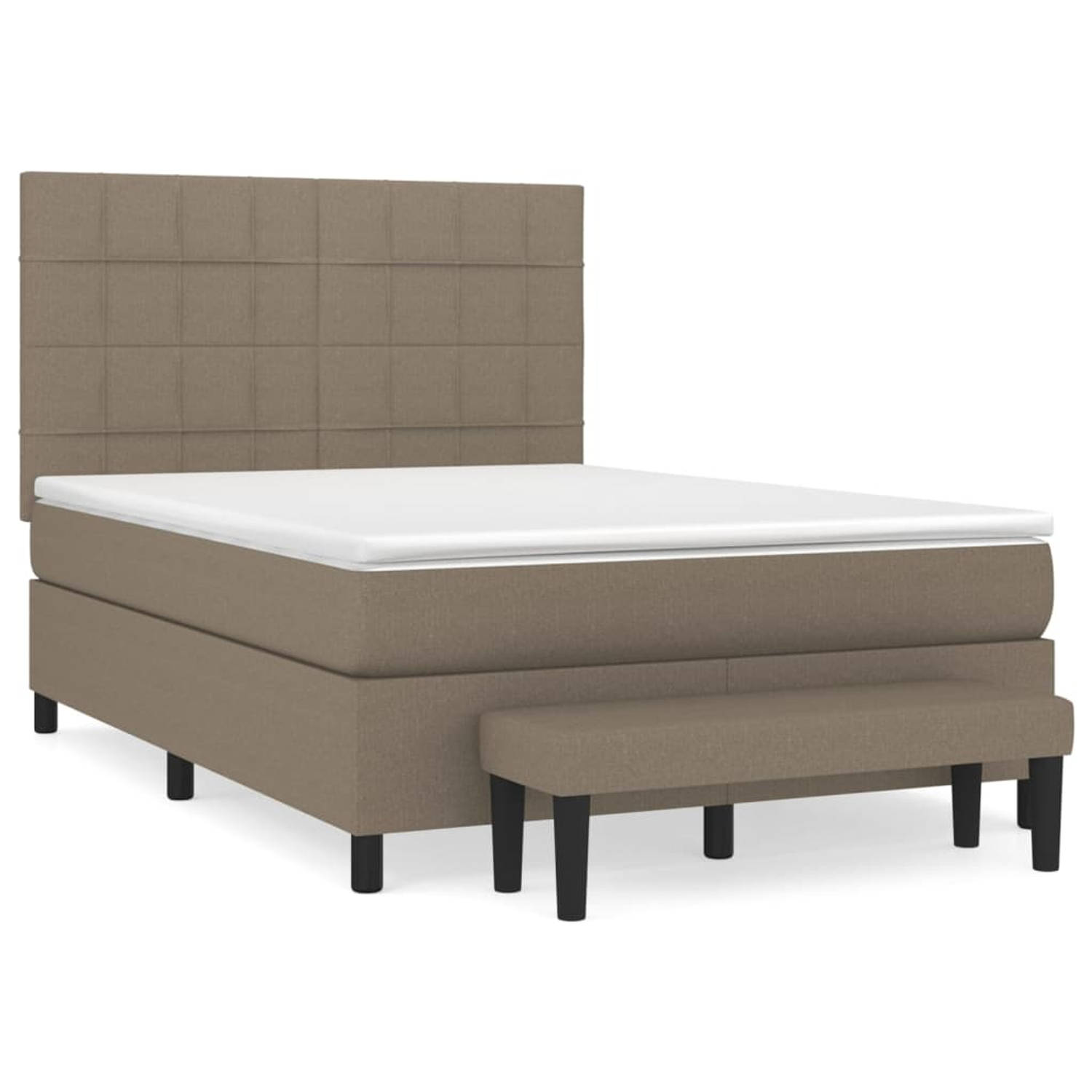 The Living Store Boxspring met matras stof taupe 140x200 cm - Bed