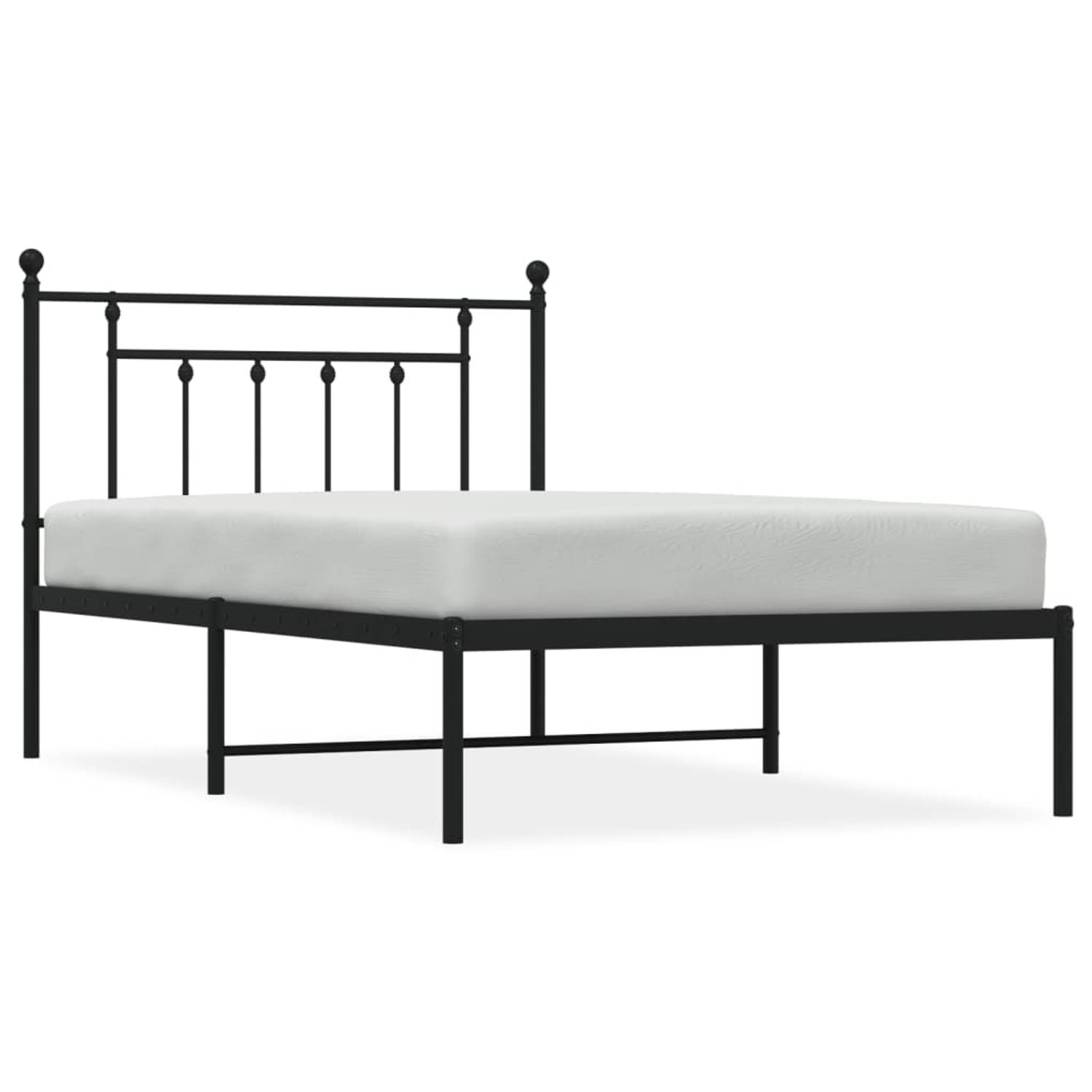 The Living Store Bedframe met hoofdbord metaal zwart 100x200 cm - Bed