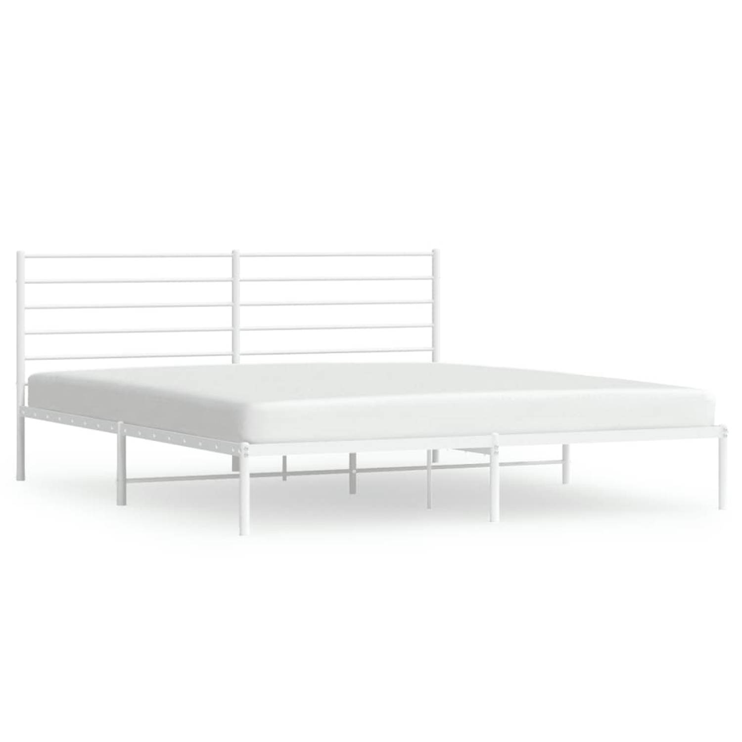 The Living Store Bedframe met hoofdbord metaal wit 193x203 cm - Bed