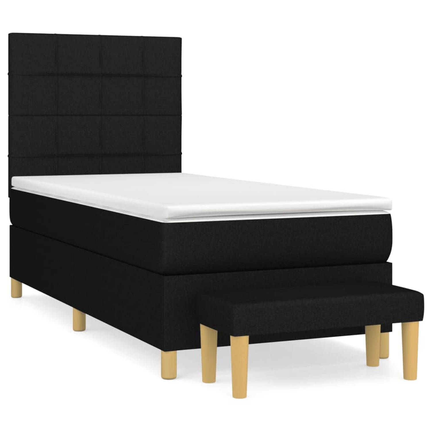 The Living Store Boxspringbed - Comfort - Bed - Afmetingen- 203 x 90 x 118/128 cm (L x B x H) - Zwart stof - Inclusief