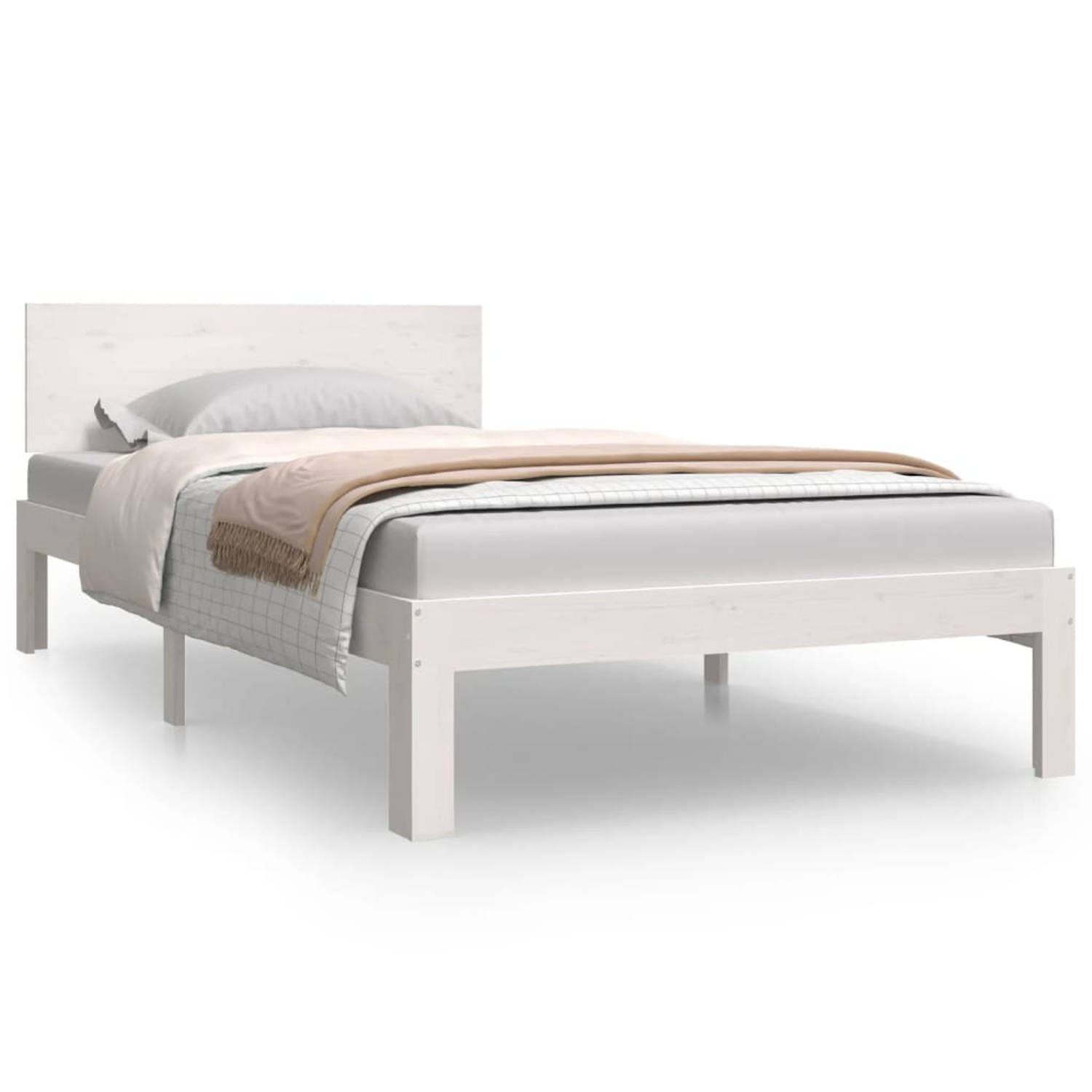 The Living Store Bedframe massief grenenhout wit 100x200 cm - Bedframe - Bedframes - Bed - Eenpersoonsbed - Slaapkamermeubel - Houten Bedframe - Houten Bed - Bedbodem - Massief Hou