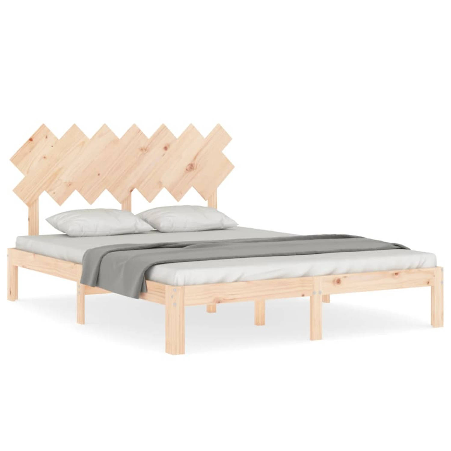 The Living Store Massief Grenenhouten Bedframe - 203.5 x 153.5 x 81 cm - Multiplex Lattenbodem