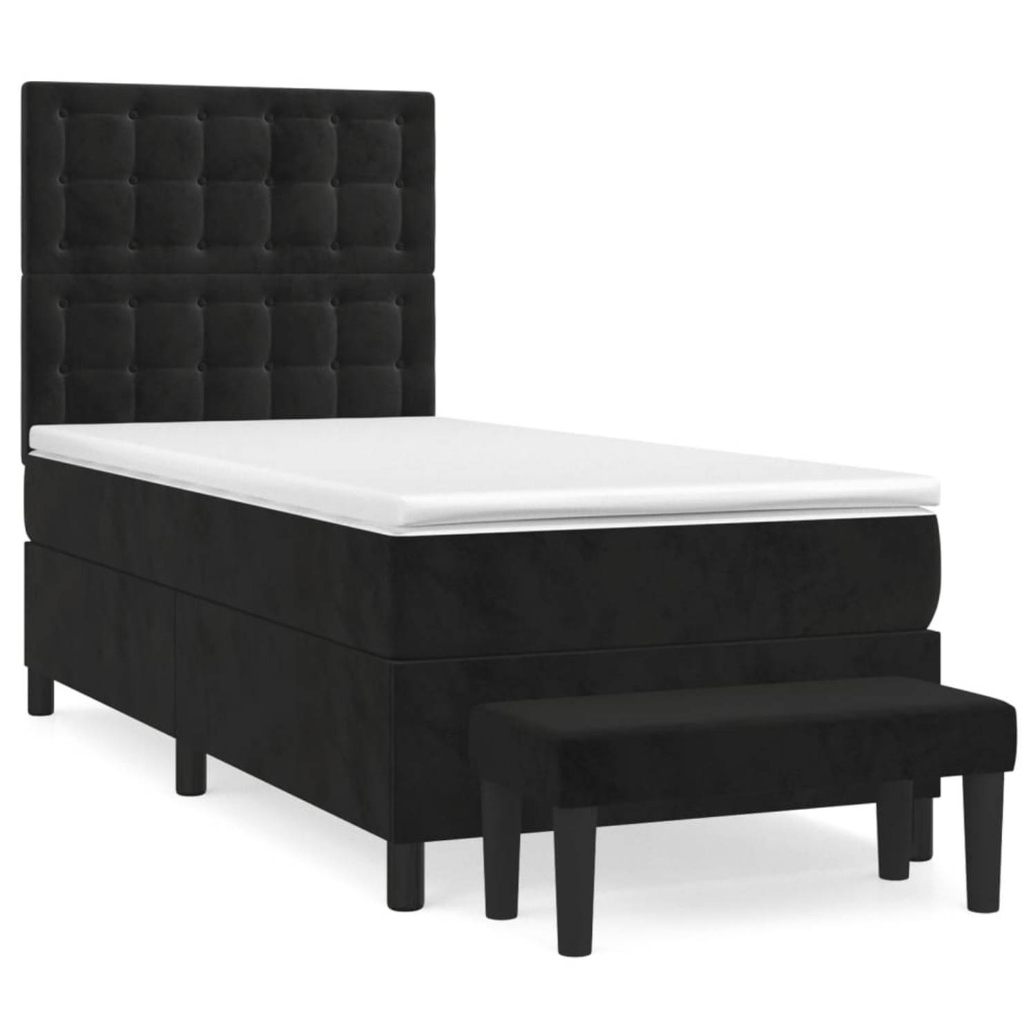 The Living Store Boxspring met matras fluweel zwart 100x200 cm - Bed