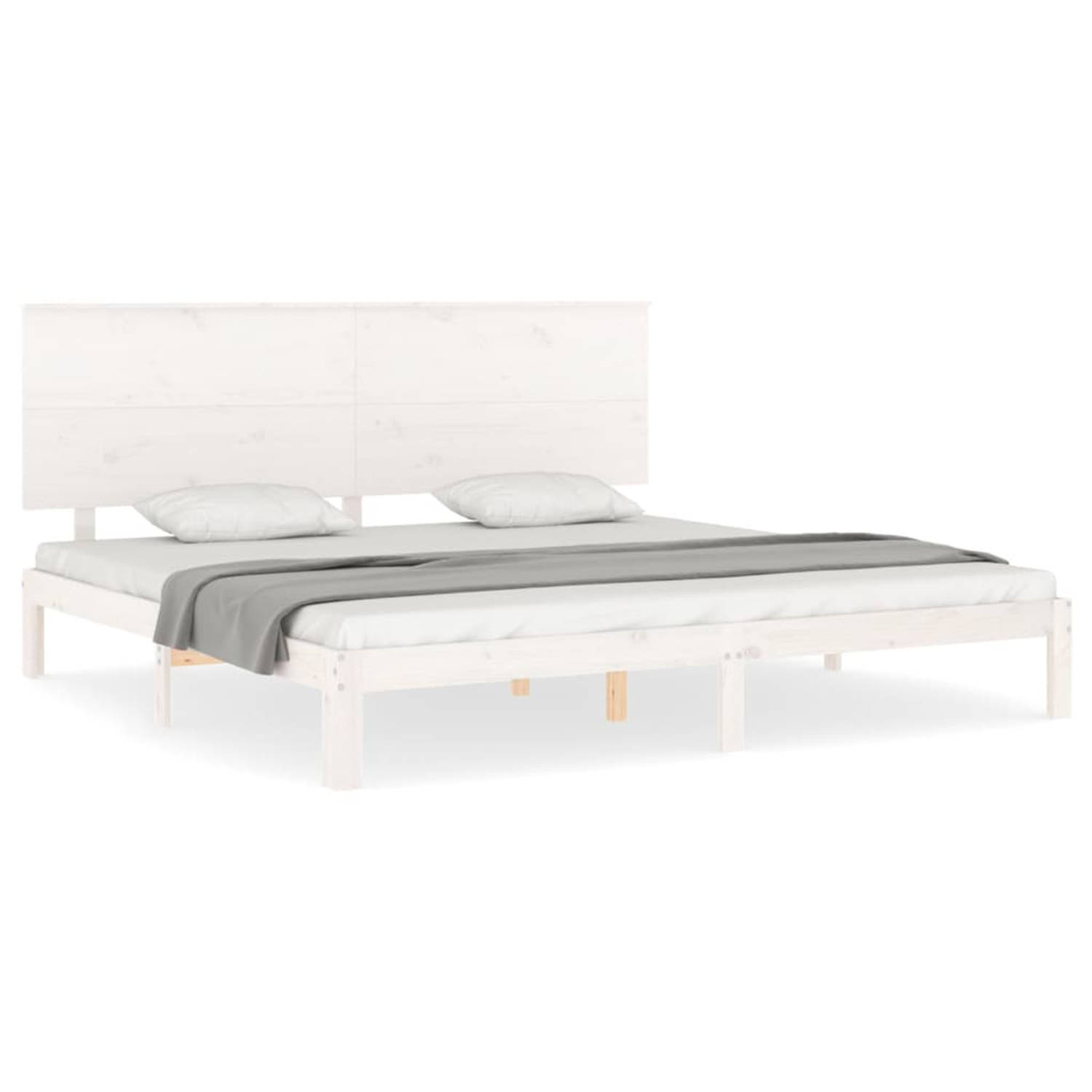 The Living Store Bedframe met hoofdbord massief hout wit 200x200 cm - Bed