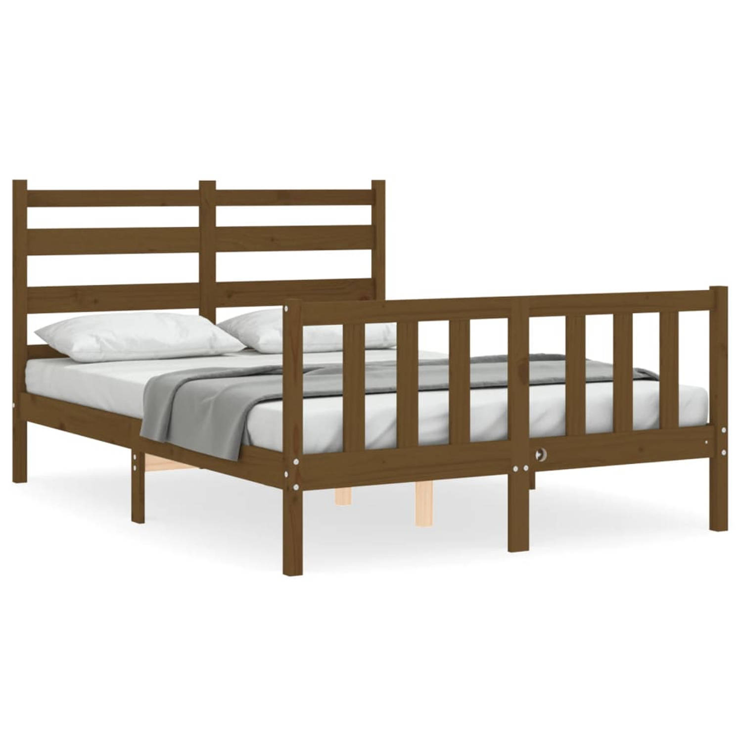 The Living Store Bedframe met hoofdbord hout honingbruin 4FT Small Double - Bedframe - Bedframes - Bed - Tweepersoonsbed - Slaapkamermeubel - Houten Bedframe - Houten Bed - Bedbode