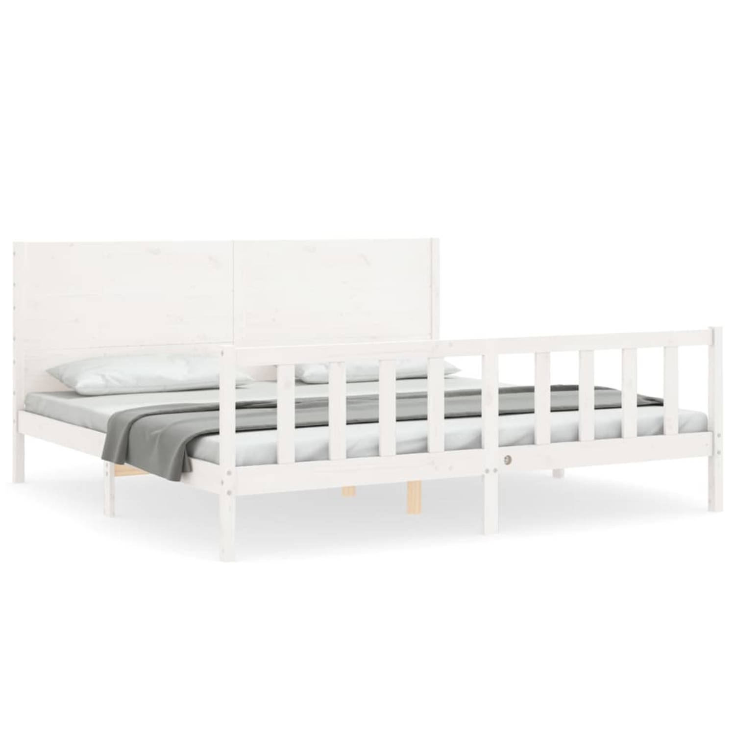 The Living Store Bedframe met hoofdbord massief hout wit 200x200 cm - Bedframe - Bedframes - Bed - Tweepersoonsbed - Slaapkamermeubel - Houten Bedframe - Houten Bed - Bedbodem - Ma