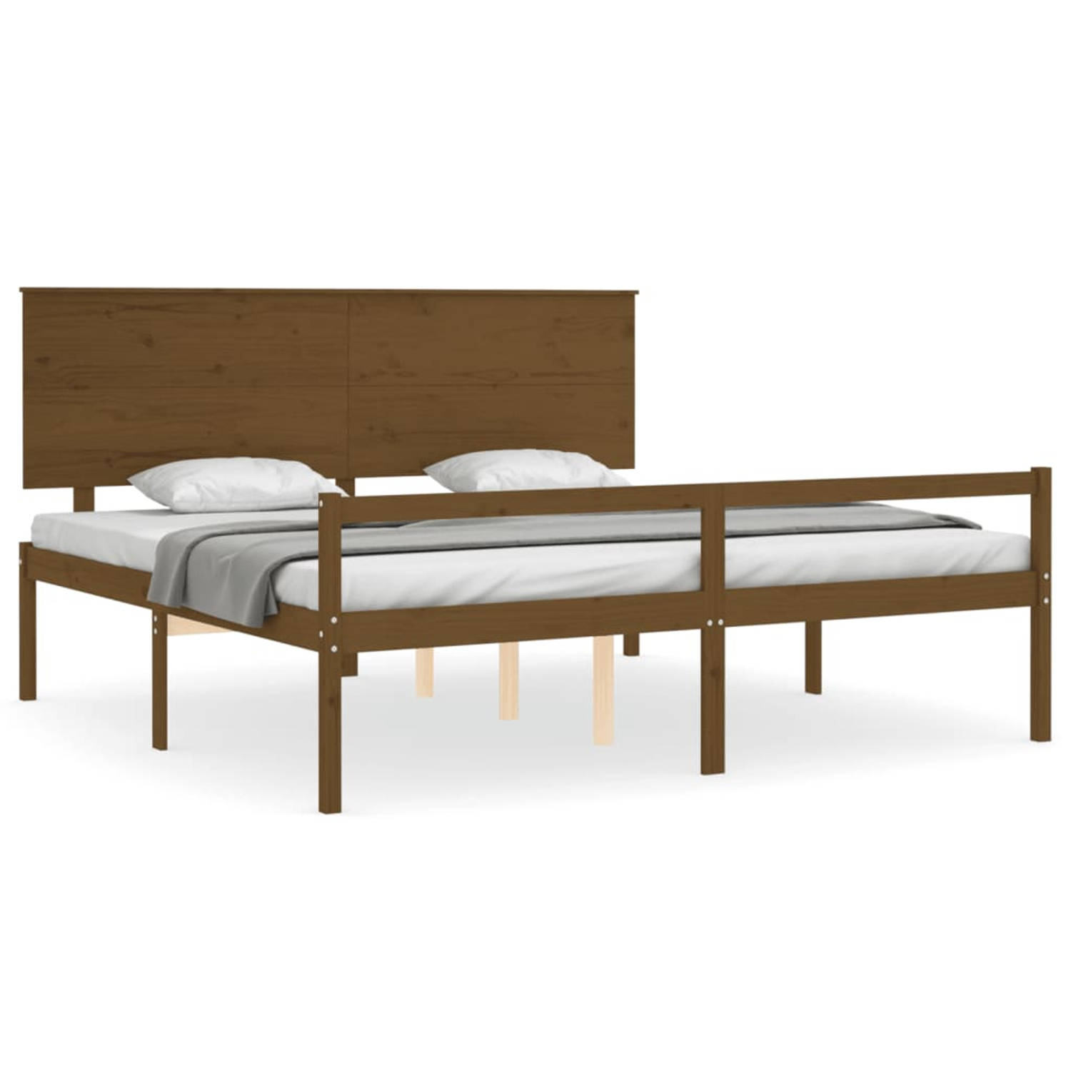 The Living Store Bedframe met hoofdbord massief hout honingbruin 200x200 cm - Bed
