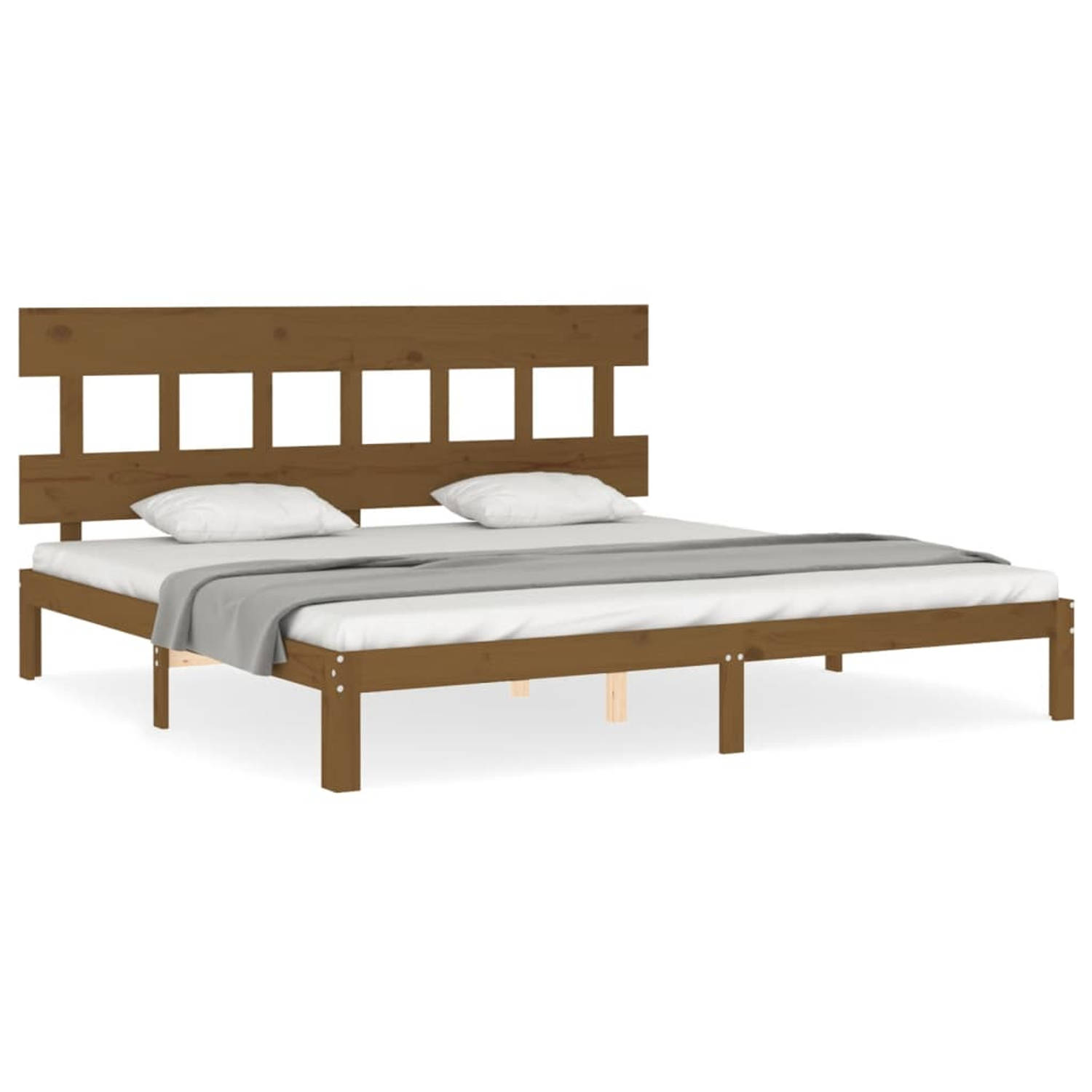 The Living Store Bedframe met hoofdbord massief hout honingbruin 200x200 cm - Bed