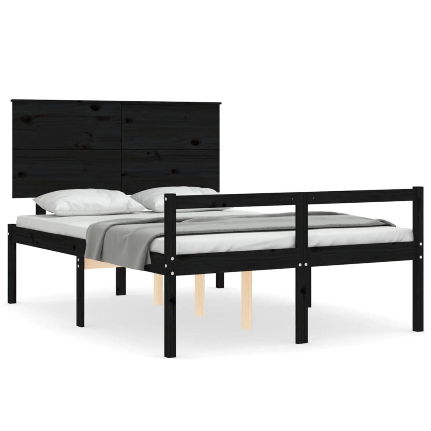 The Living Store Bedframe met hoofdbord massief hout zwart 4FT6 Double - Bedframe - Bedframes - Bed - Tweepersoonsbed - Slaapkamermeubel - Houten Bedframe - Houten Bed - Bedbodem -