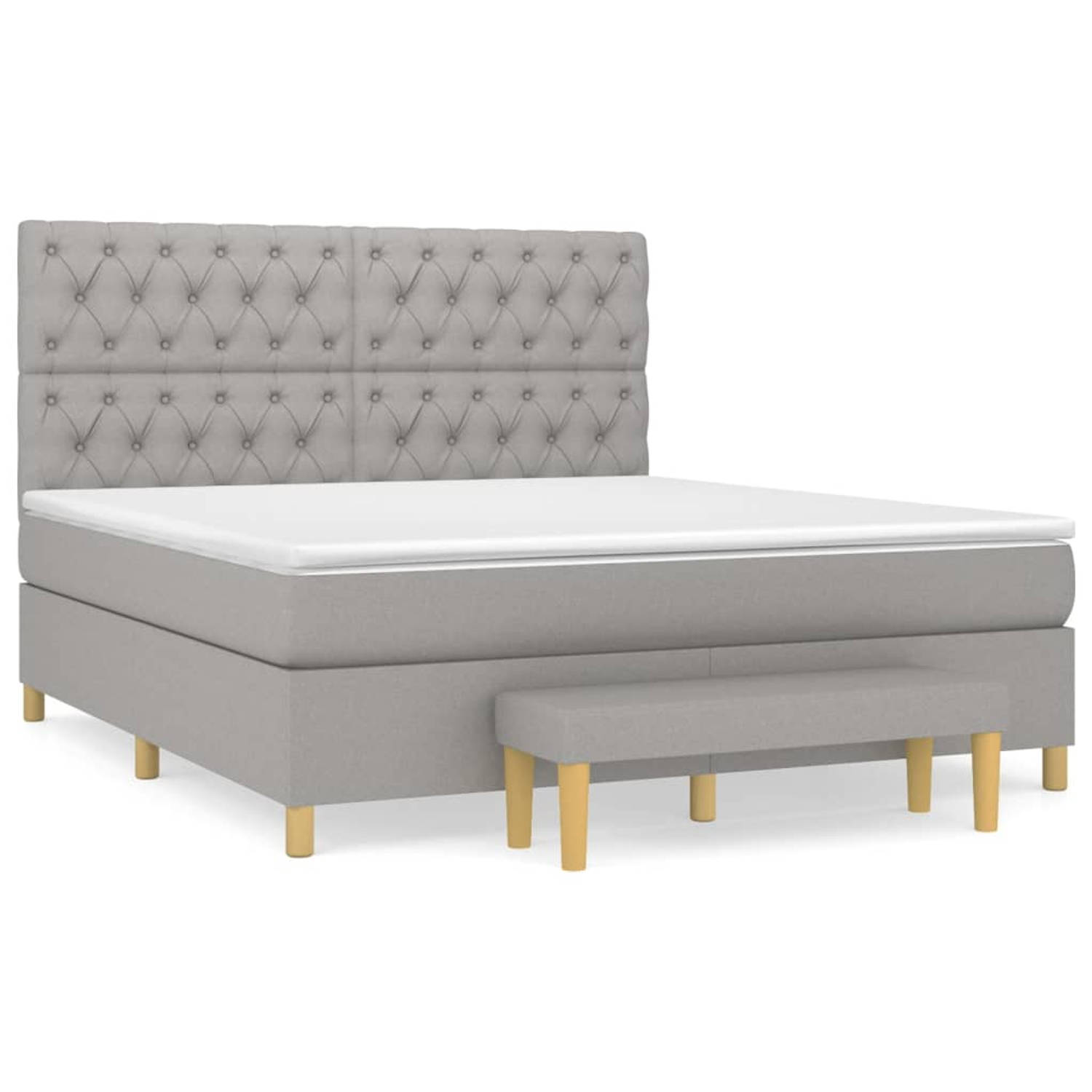 The Living Store Boxspringbed - Pocketvering - Lichtgrijs - 203 x 160 x 118/128 cm - Duurzaam materiaal