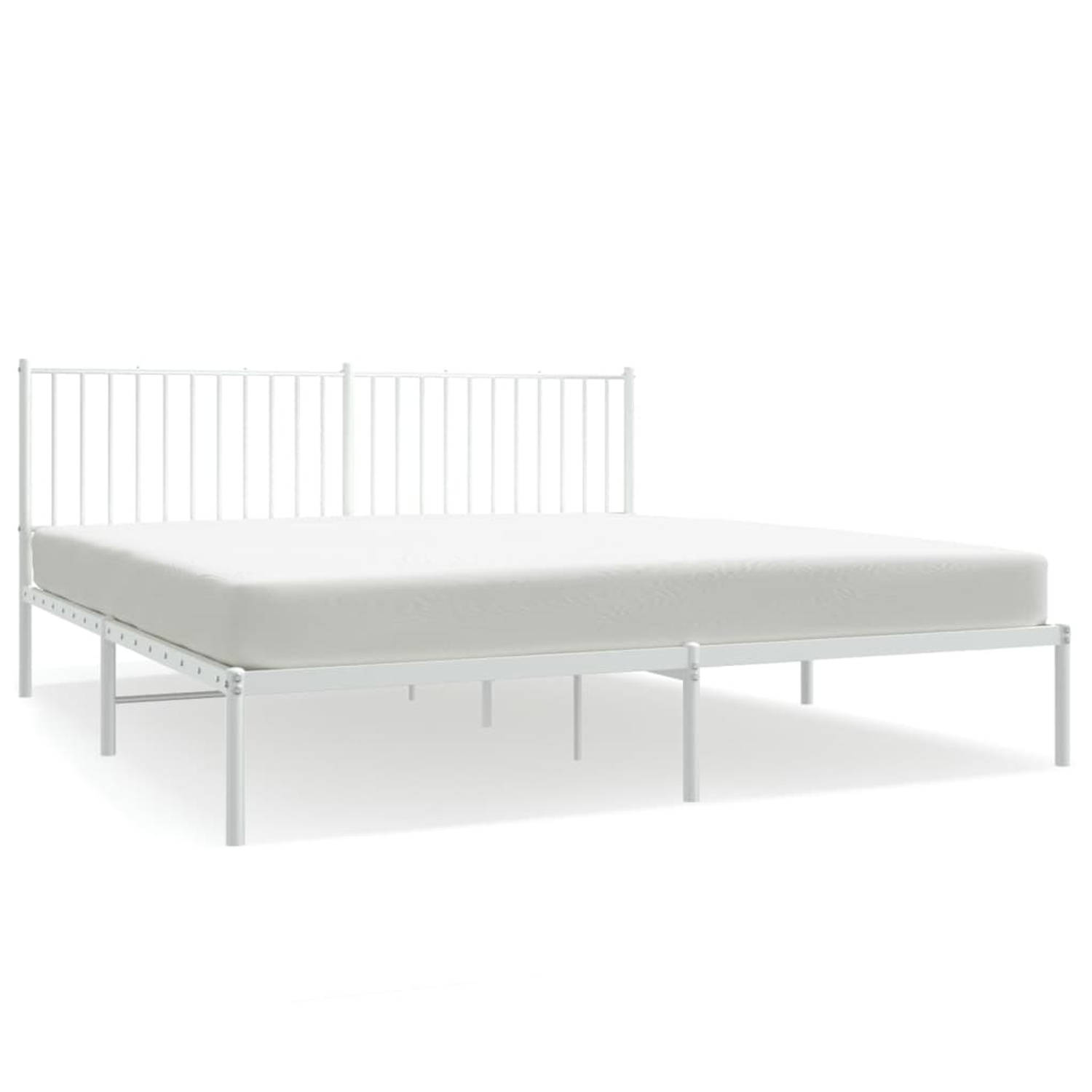The Living Store Bedframe White Metal - 219 x 187 x 90.5 cm - Robust Construction