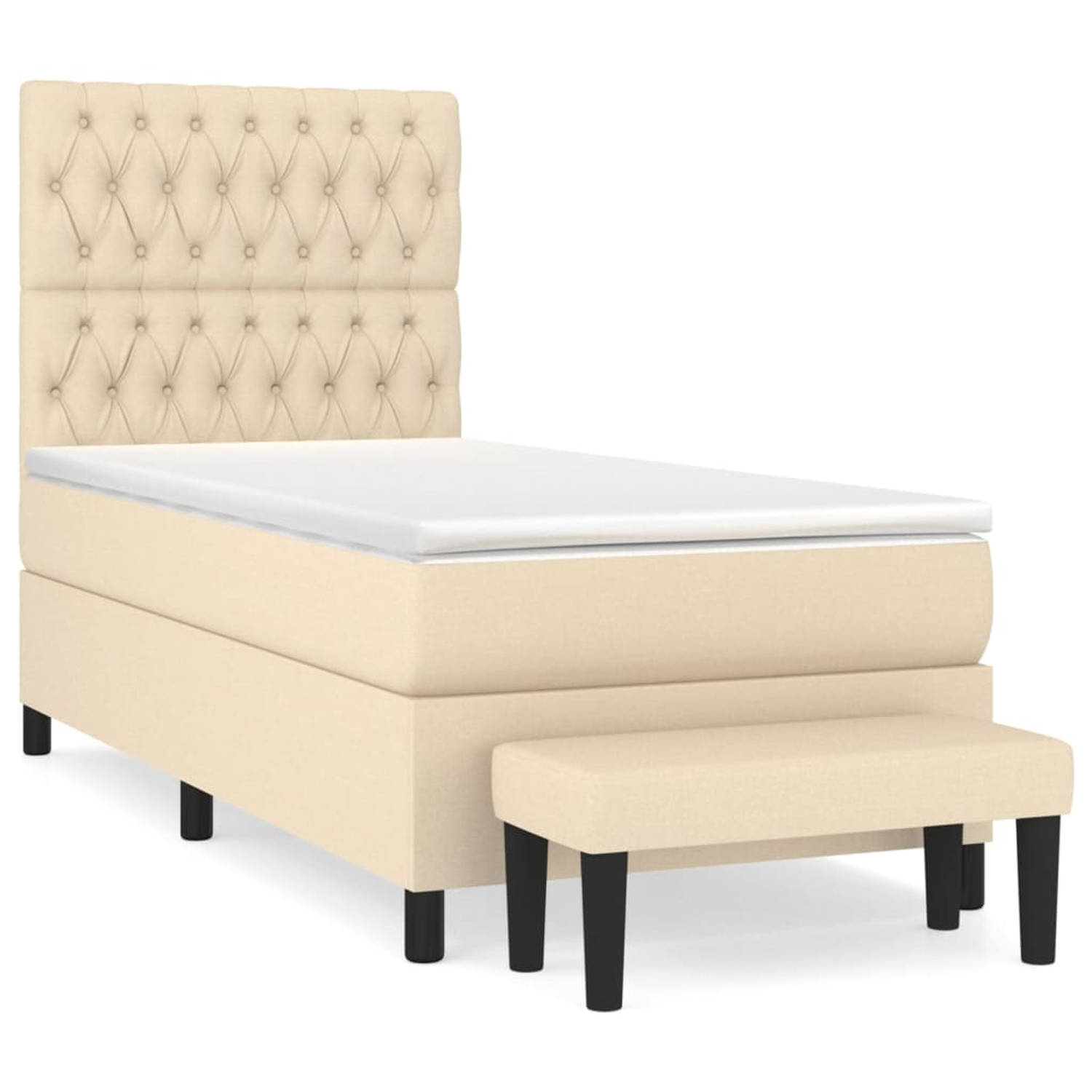 The Living Store Boxspringbed Crème 203x90x118/128 cm - Pocketvering matras - Verstelbaar hoofdbord - Comfortabele