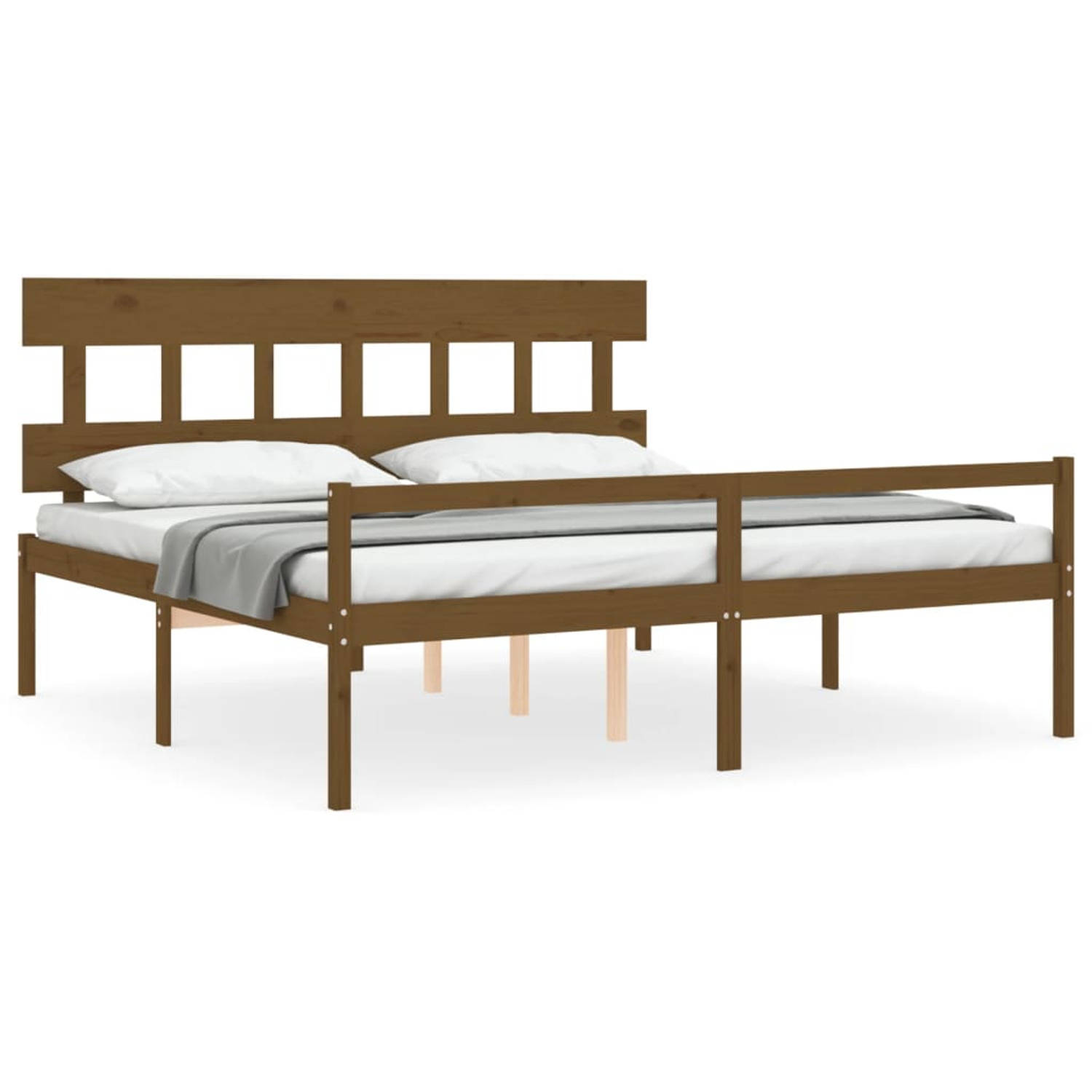 The Living Store Bedframe met hoofdbord massief hout honingbruin 6FT Super King - Bedframe - Bedframes - Bed - Tweepersoonsbed - Slaapkamermeubel - Houten Bedframe - Houten Bed - B