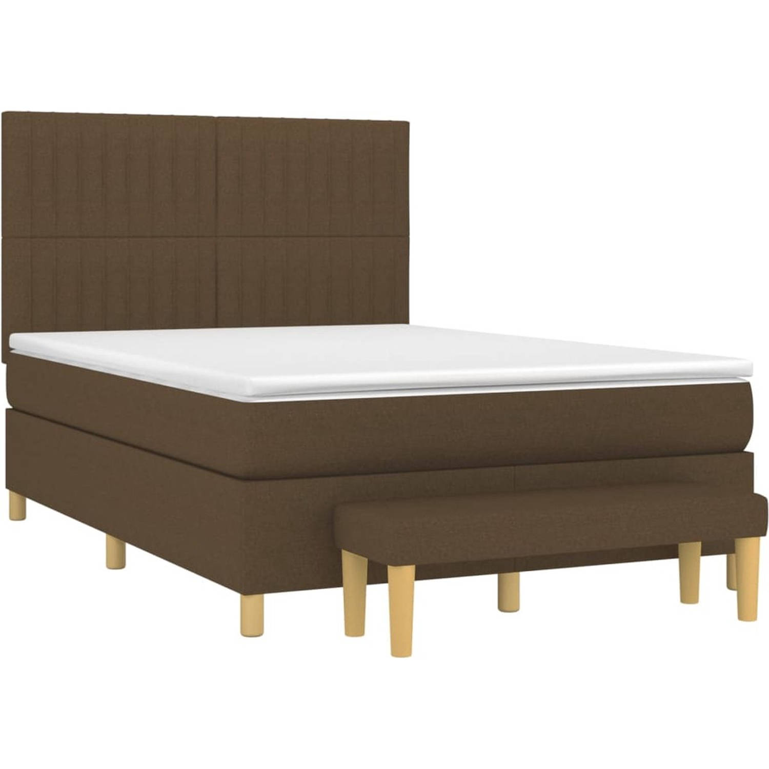 The Living Store Boxspringbed s - Bed - 203 x 144 x 118/128 cm - Donkerbruin