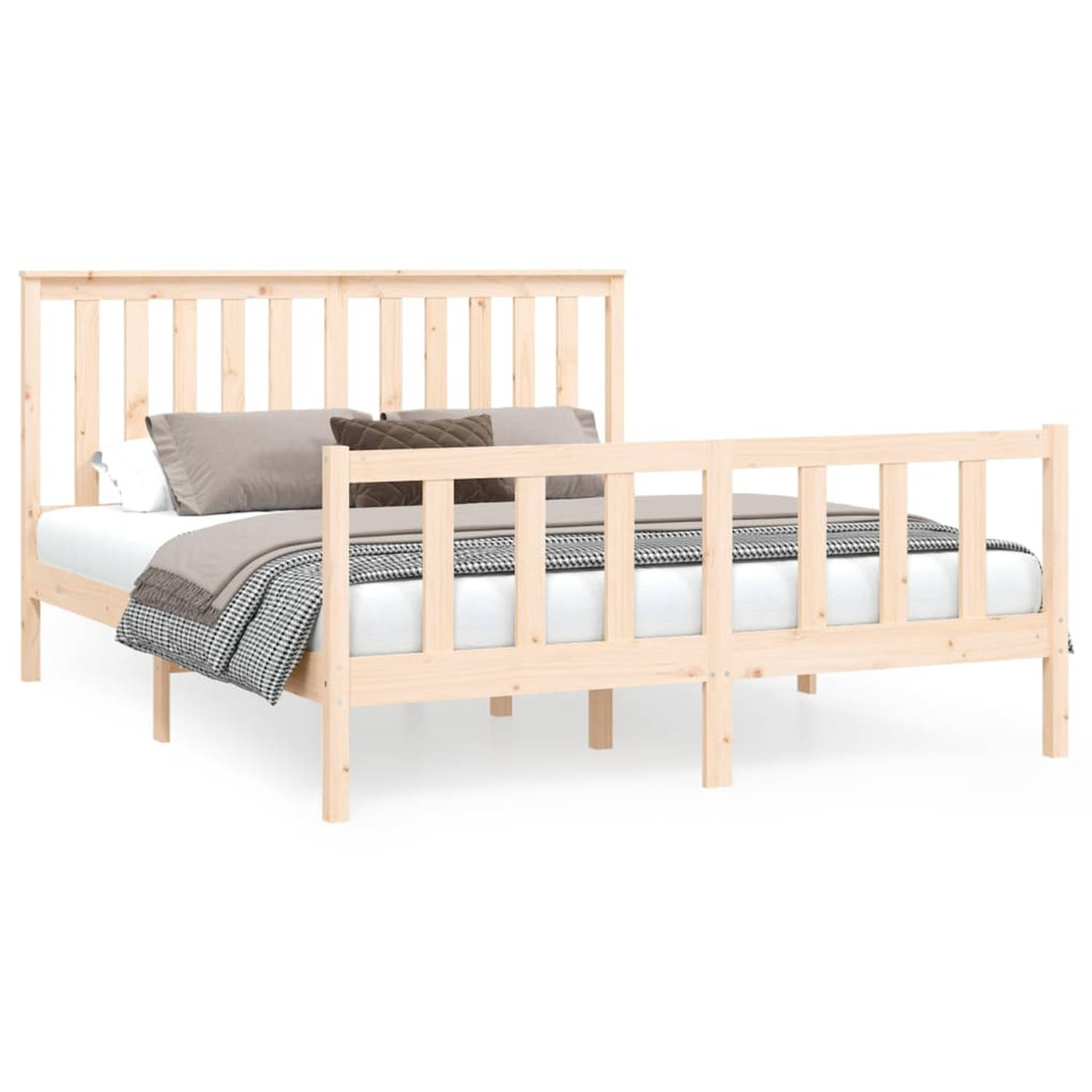 The Living Store Bedframe met hoofdbord massief grenenhout 160x200 cm - Bedframe - Bedframes - Tweepersoonsbed - Bed - Bedombouw - Dubbel Bed - Frame - Bed Frame - Ledikant - Houte
