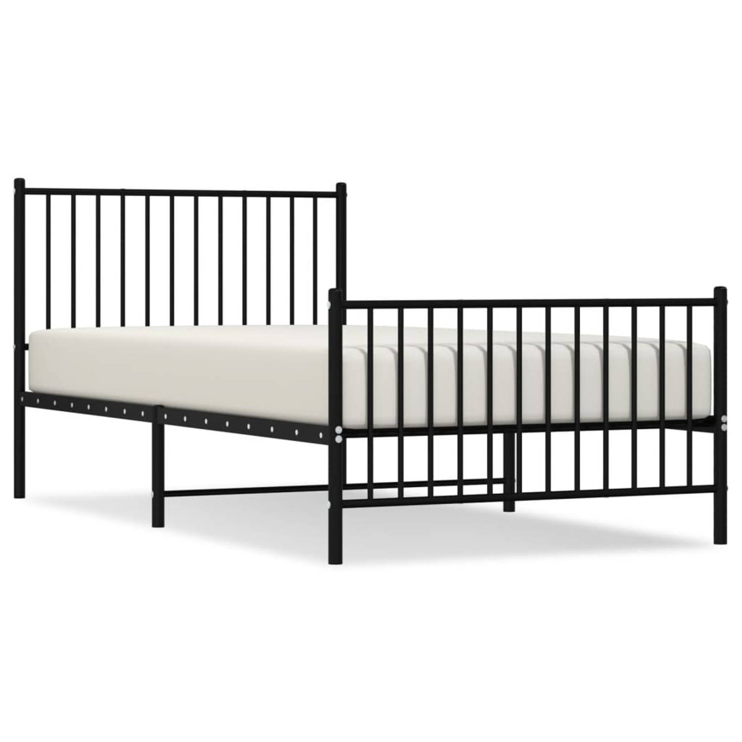 The Living Store Bedframe met hoofd- en voeteneinde metaal zwart 100x200 cm - Bed