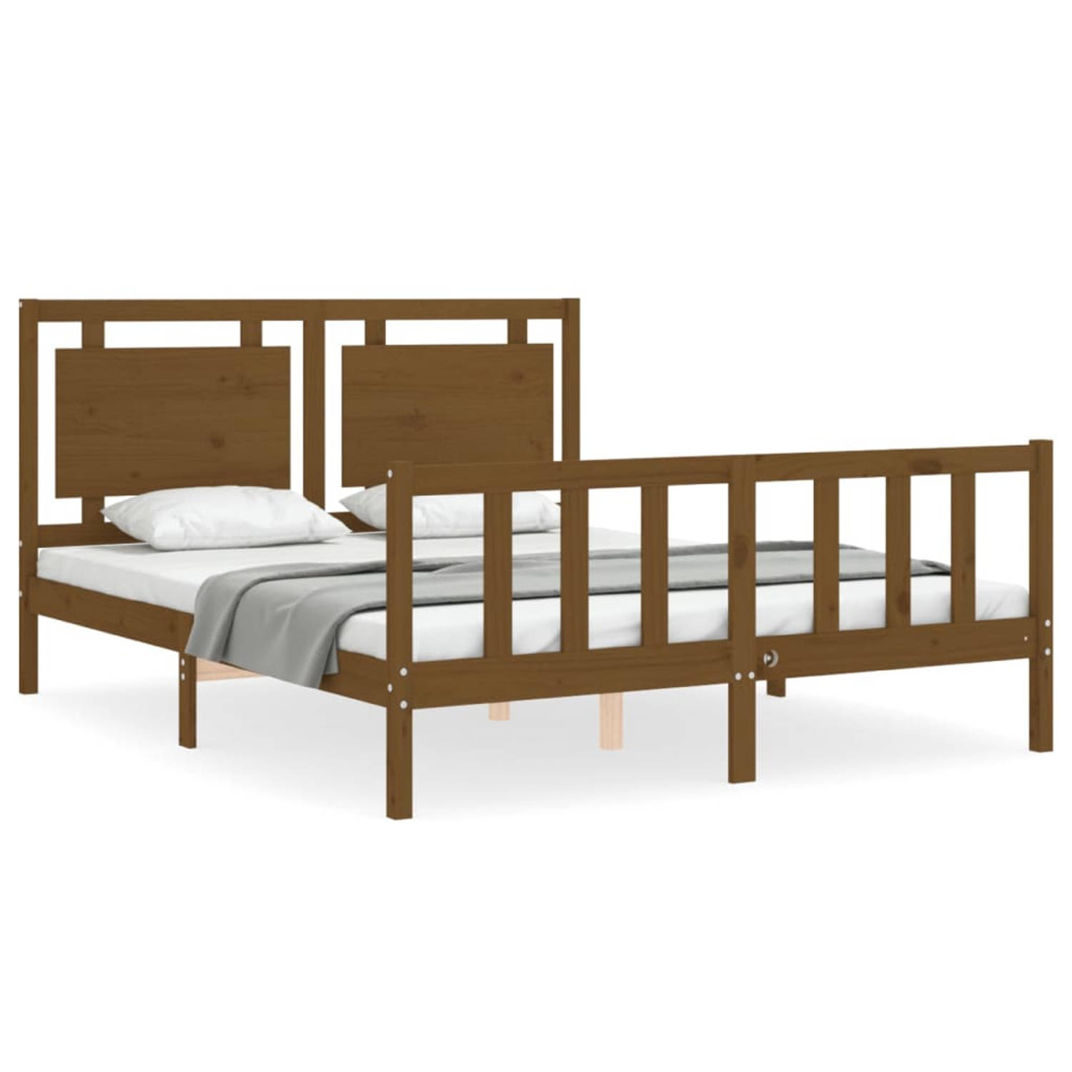 The Living Store Bedframe met hoofdbord hout honingbruin 160x200 cm - Bedframe - Bedframes - Bed - Tweepersoonsbed - Slaapkamermeubel - Houten Bedframe - Houten Bed - Bedbodem - Ma