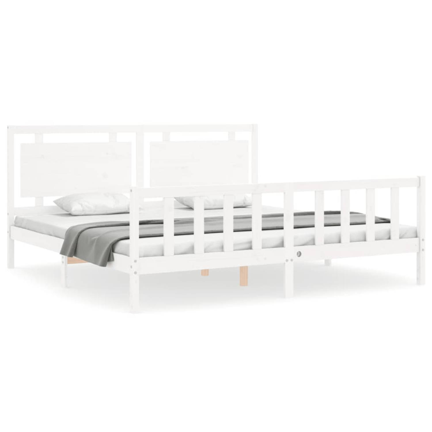 The Living Store Bedframe met hoofdbord massief hout wit 200x200 cm - Bedframe - Bedframes - Bed - Tweepersoonsbed - Slaapkamermeubel - Houten Bedframe - Houten Bed - Bedbodem - Ma