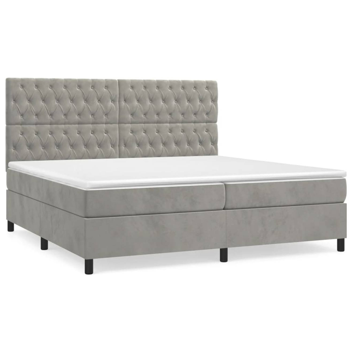 The Living Store Boxspring met matras fluweel lichtgrijs 200x200 cm - Bed