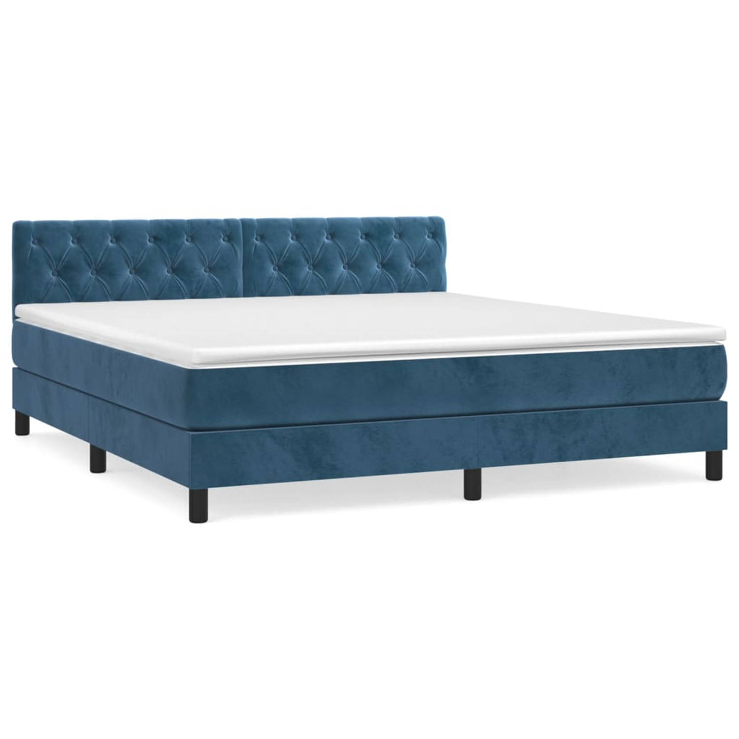 The Living Store Boxspring met matras fluweel donkerblauw 160x200 cm - Bed