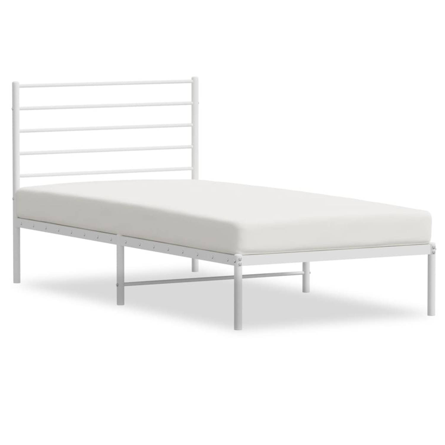 The Living Store Bedframe met hoofdbord metaal wit 90x190 cm - Bed