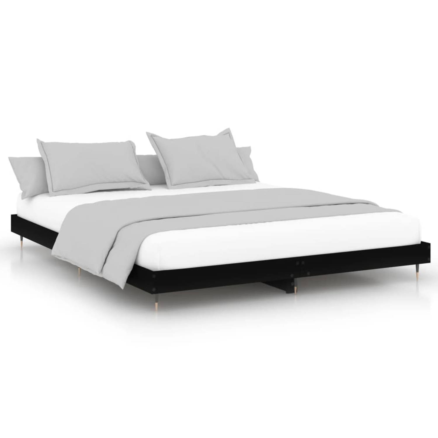 The Living Store Bedframe bewerkt hout zwart 160x200 cm - Bed