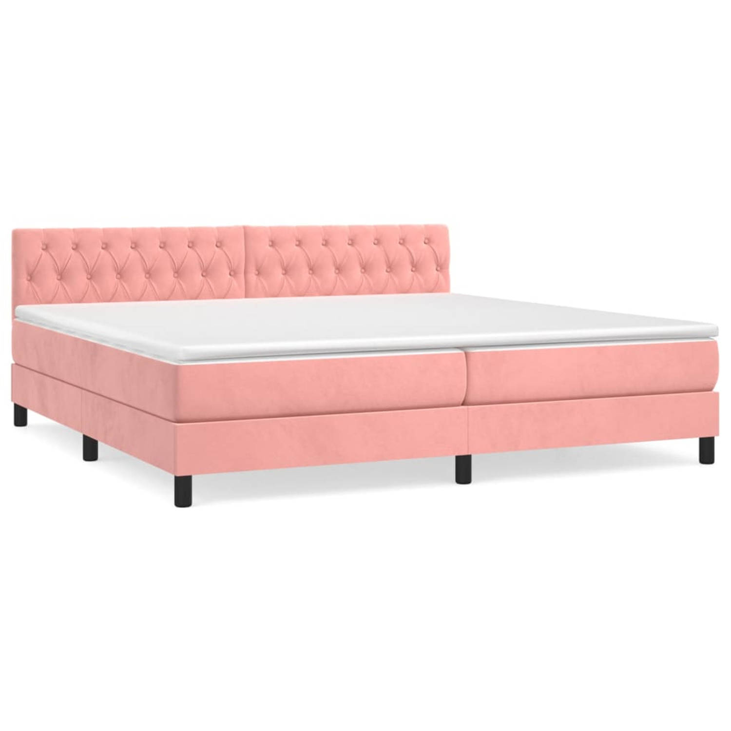 The Living Store Boxspring met matras fluweel roze 200x200 cm - Bed