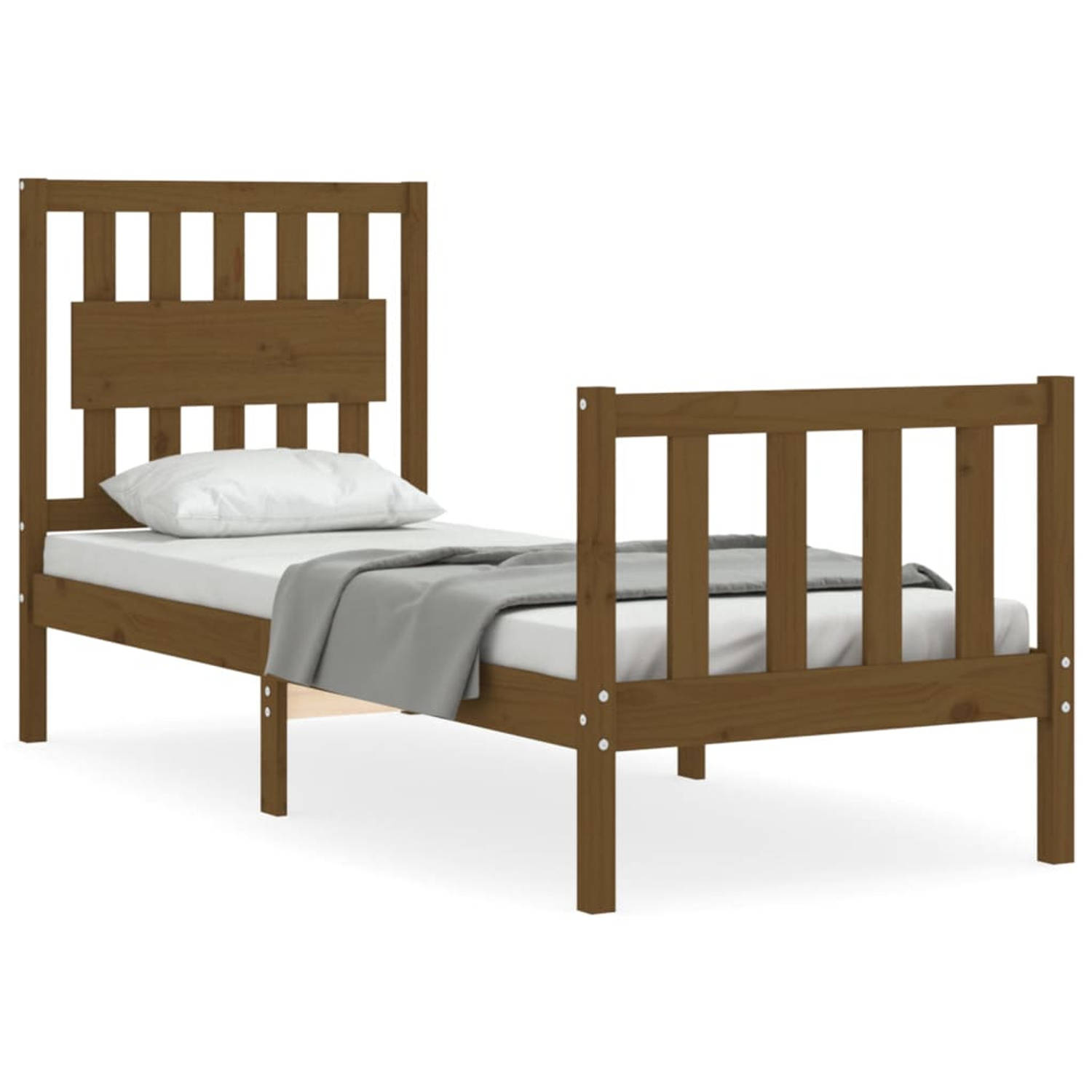 The Living Store Bedframe met hoofdbord hout honingbruin 2FT6 Small Single - Bedframe - Bedframes - Bed - Eenpersoonsbed - Slaapkamermeubel - Houten Bedframe - Houten Bed - Bedbode