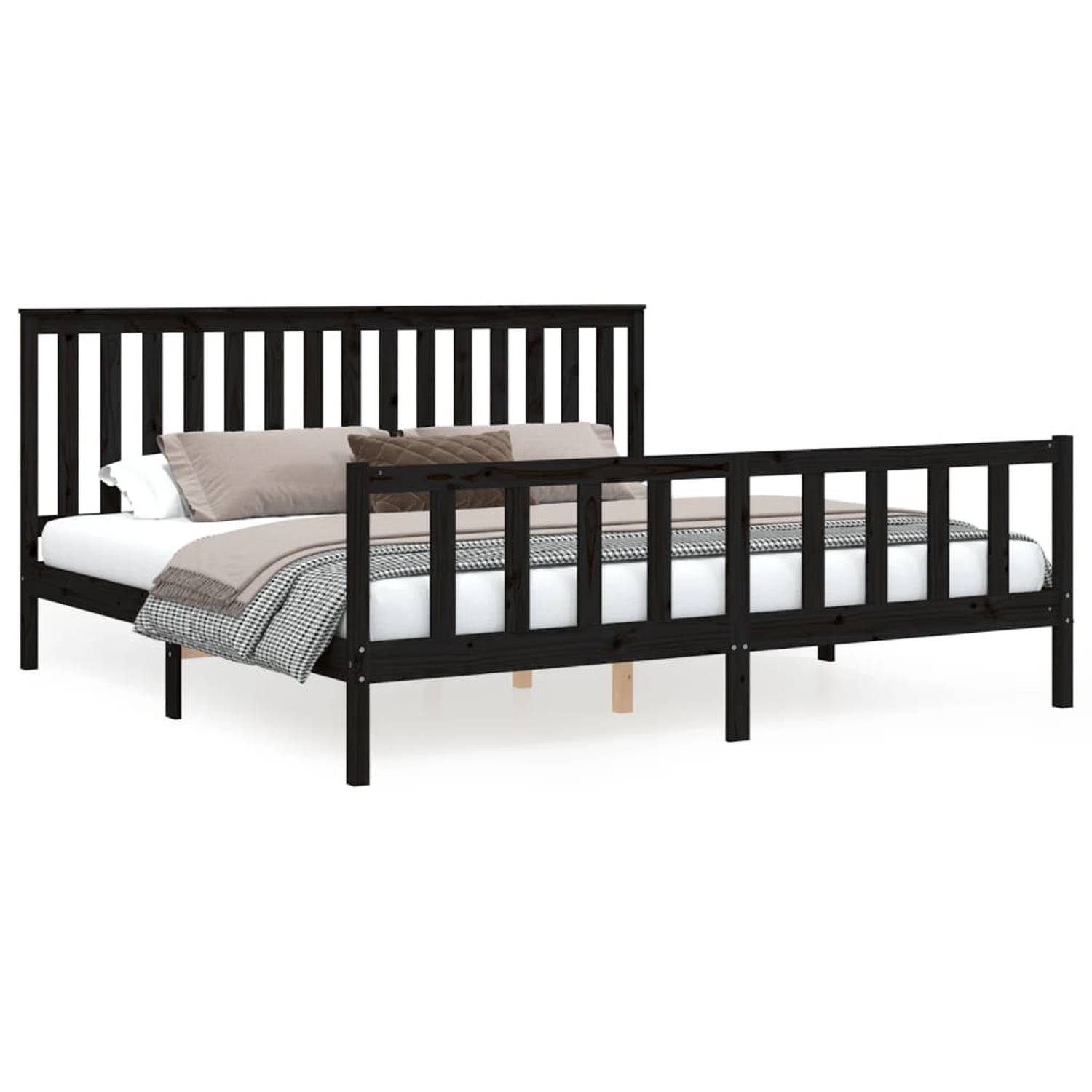 The Living Store Bedframe met hoofdbord massief grenenhout zwart 200x200 cm - Bedframe - Bedframes - Tweepersoonsbed - Bed - Bedombouw - Dubbel Bed - Frame - Bed Frame - Ledikant -