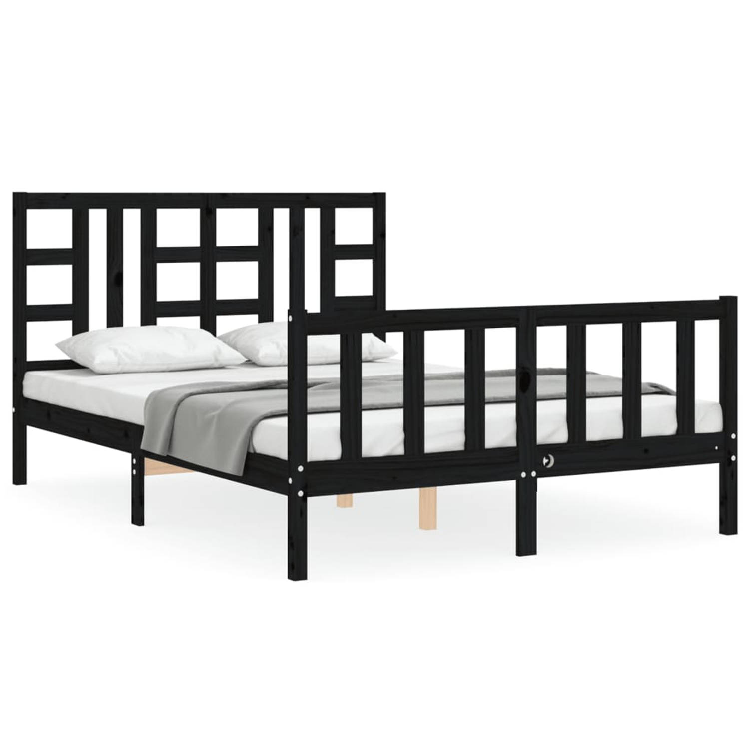 The Living Store Bedframe met hoofdbord massief hout zwart 160x200 cm - Bedframe - Bedframes - Bed - Tweepersoonsbed - Slaapkamermeubel - Houten Bedframe - Houten Bed - Bedbodem -