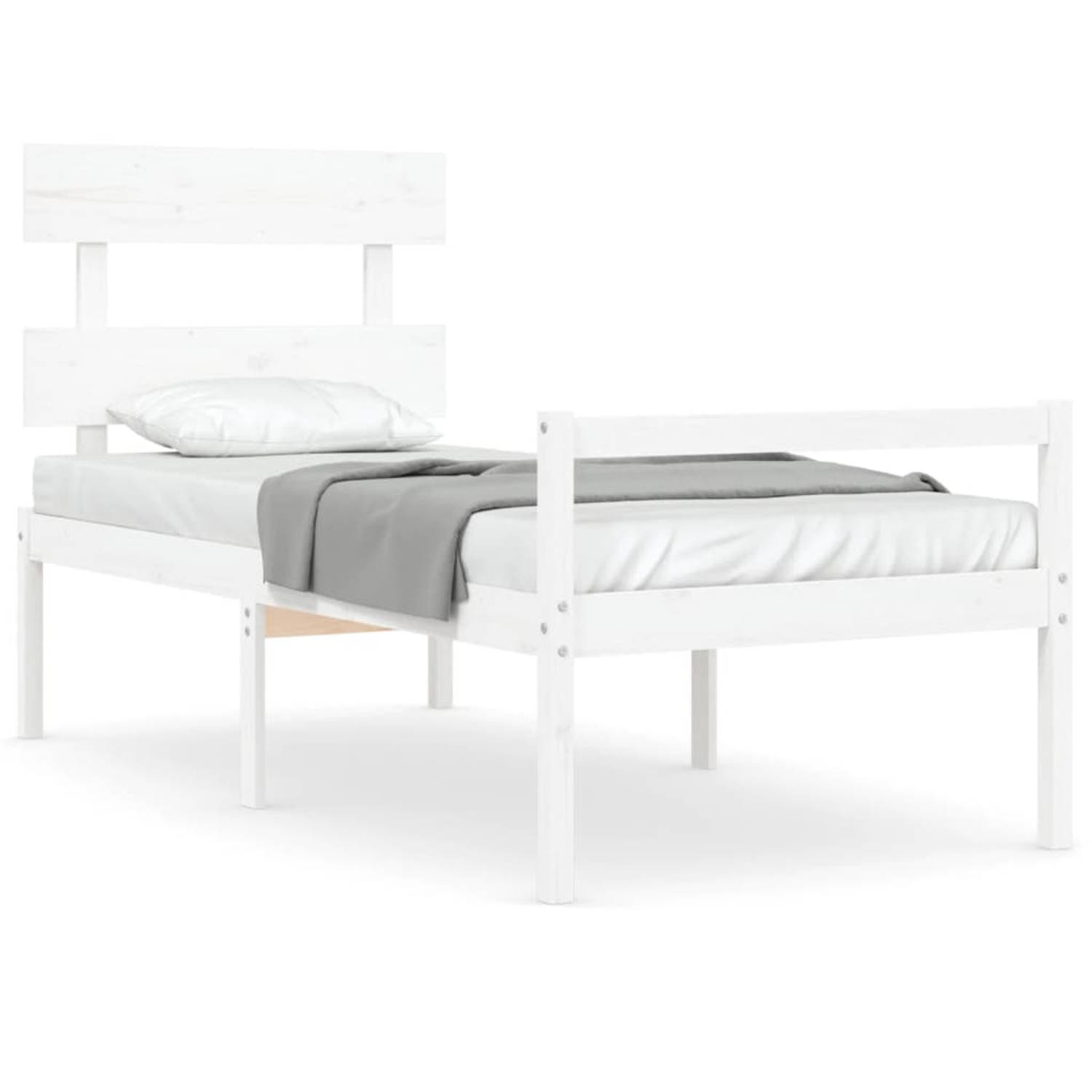 The Living Store Bed Grenenhouten - 195.5 x 80.5 x 81 cm - Wit