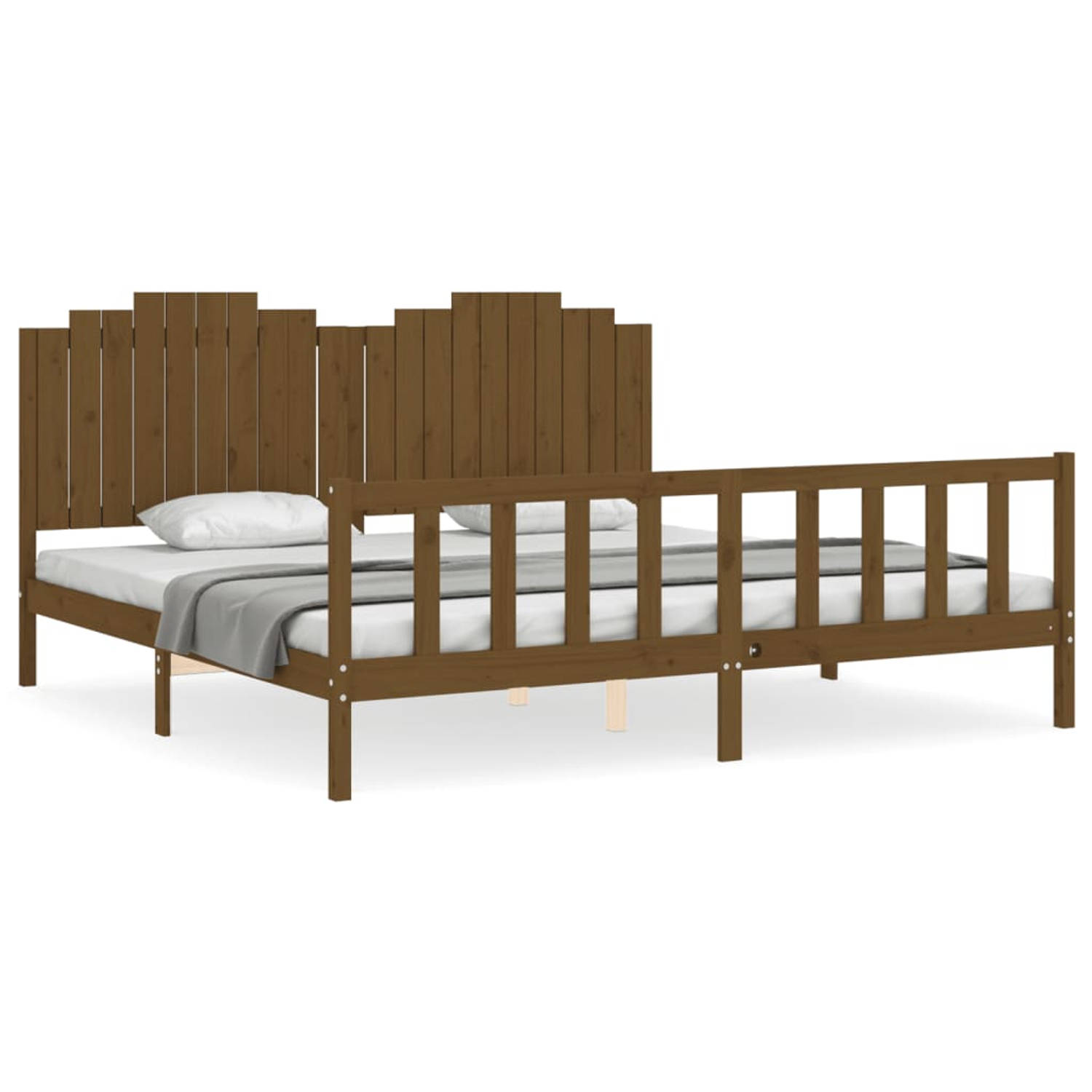 The Living Store Bedframe met hoofdbord massief hout honingbruin 200x200 cm - Bedframe - Bedframes - Bed - Tweepersoonsbed - Slaapkamermeubel - Houten Bedframe - Houten Bed - Bedbo