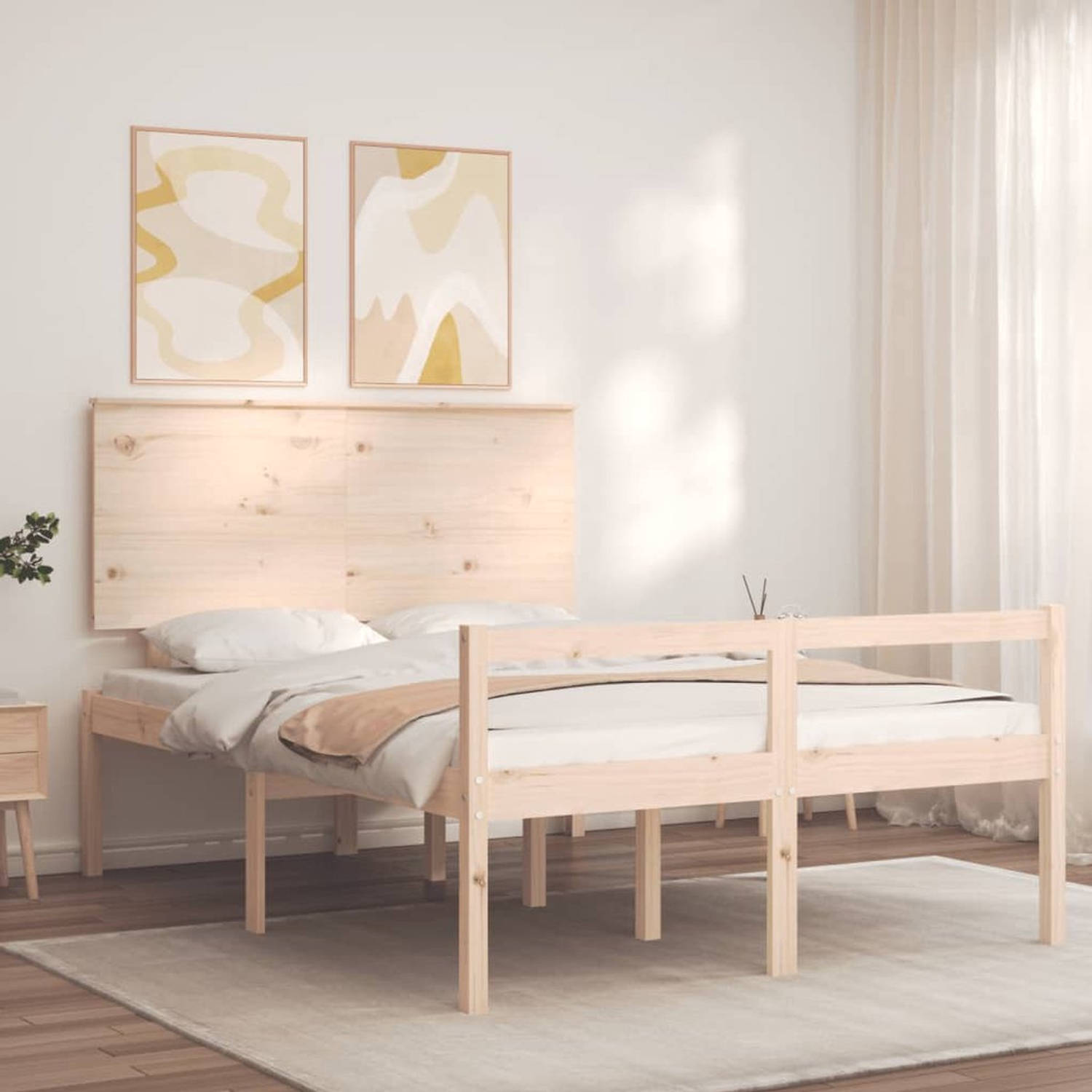 The Living Store Bed Massief Grenenhout - Onbehandeld - 195.5 x 125.5 x 82.5 cm - 120 x 190 cm - Multiplex Lattenbodem