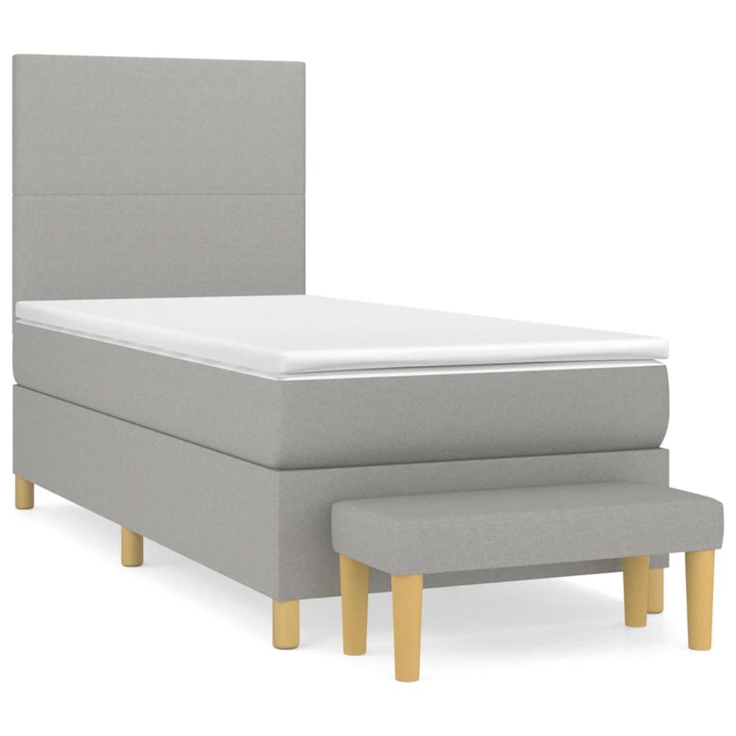 The Living Store Boxspring met matras stof lichtgrijs 100x200 cm - Boxspring - Boxsprings - Pocketveringbed - Bed - Slaapmeubel - Boxspringbed - Boxspring Bed - Eenpersoonsbed - Be