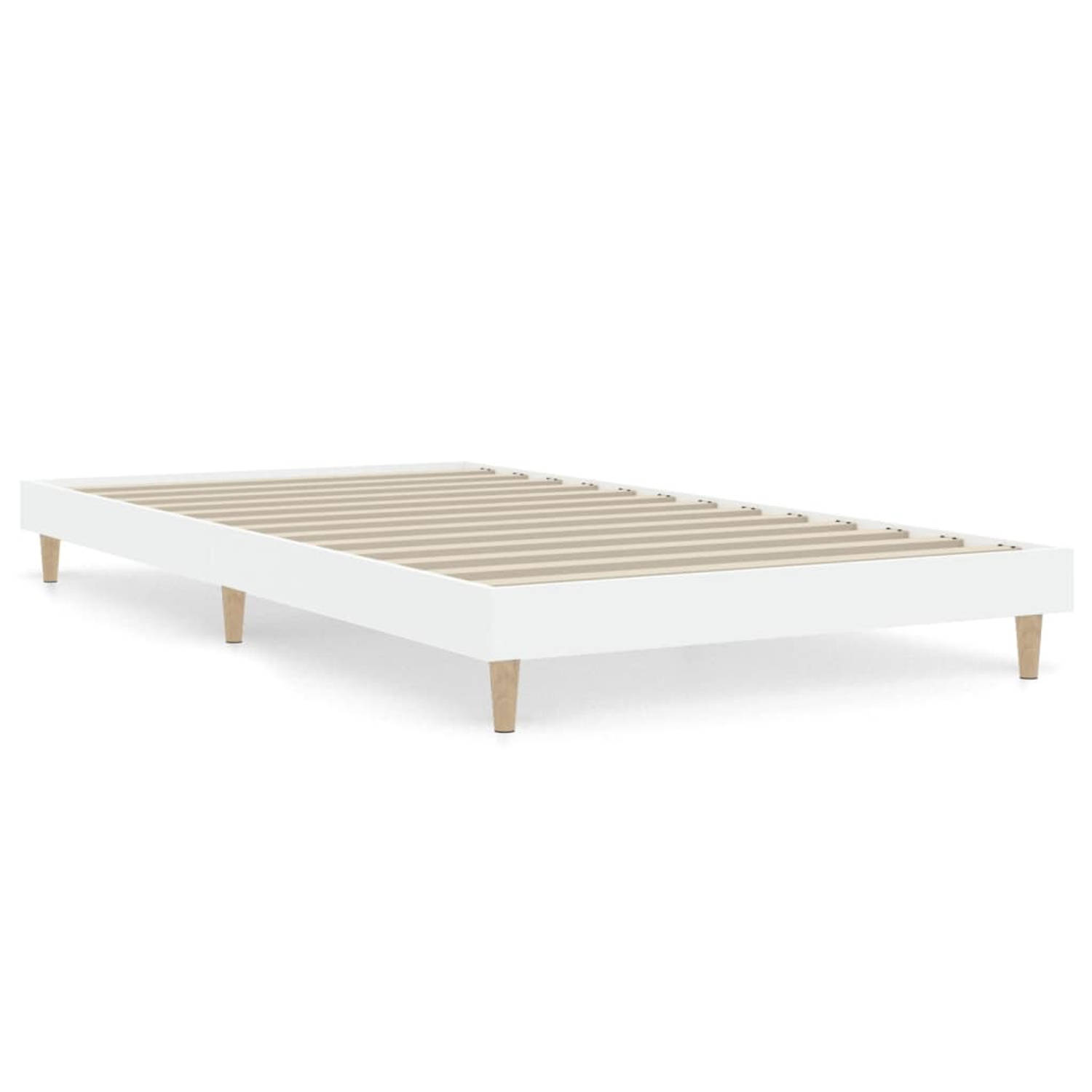 The Living Store Bedframe bewerkt hout wit 100x200 cm - Bed