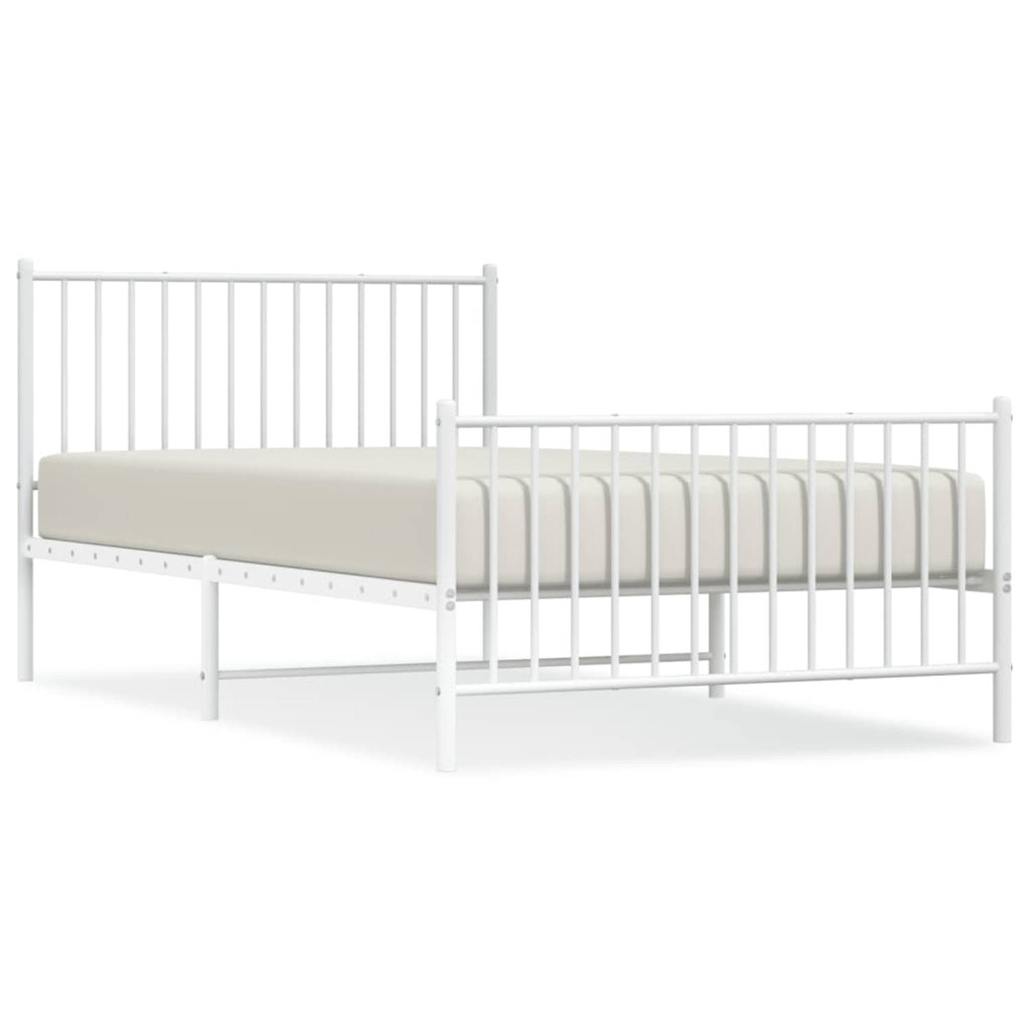 The Living Store Bedframe met hoofd- en voeteneinde metaal wit 107x203 cm - Bed