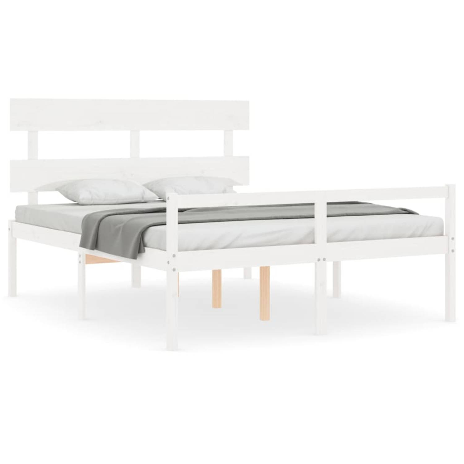 The Living Store Bedframe met hoofdbord massief hout wit 160x200 cm - Bedframe - Bedframes - Bed - Tweepersoonsbed - Slaapkamermeubel - Houten Bedframe - Houten Bed - Bedbodem - Ma