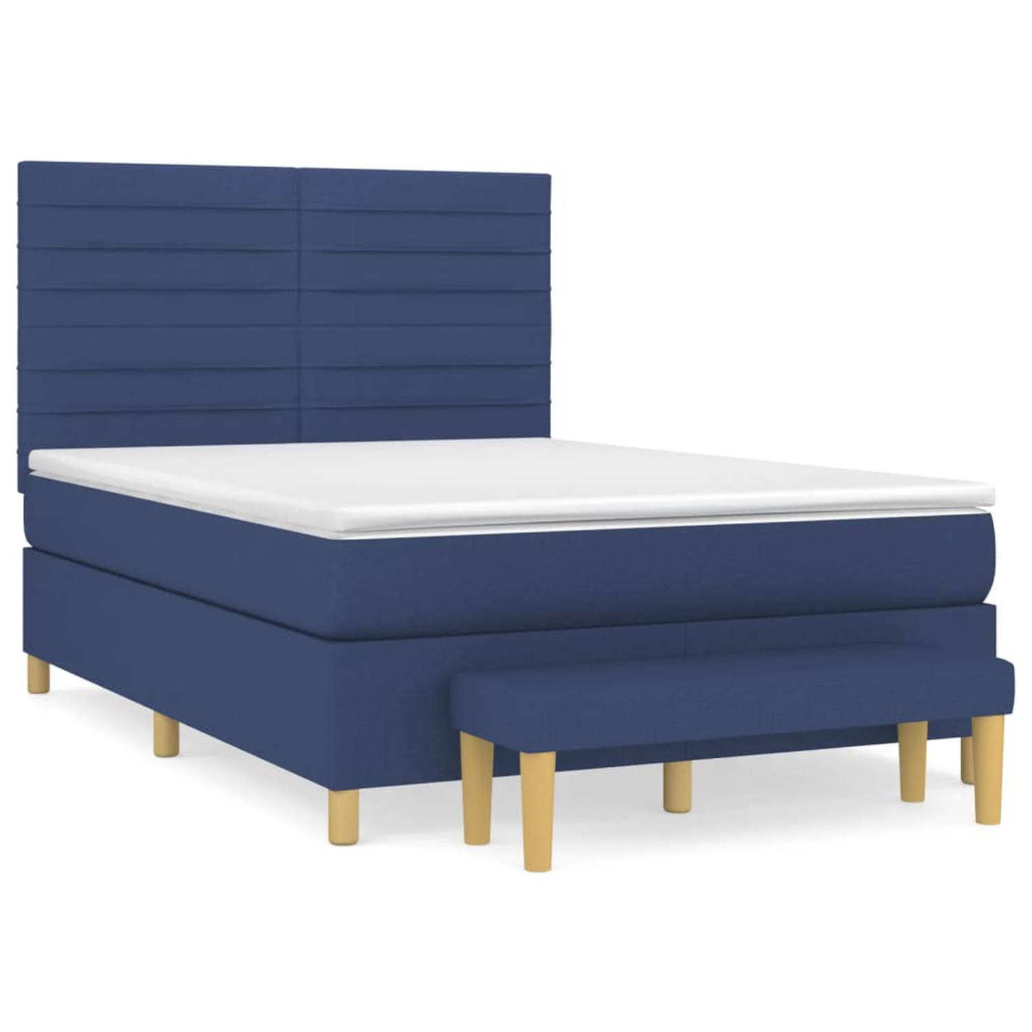 The Living Store Boxspringbed - Rustgevend - Bed - 203 x 144 x 118/128 cm - Blauw