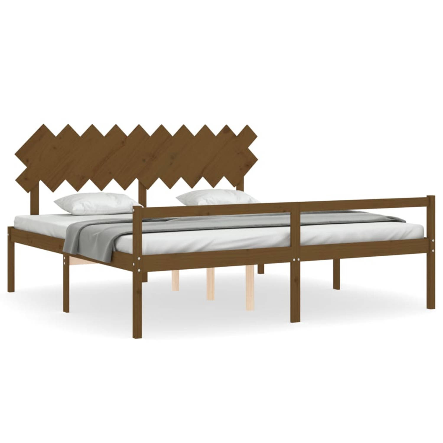 The Living Store Bedframe met hoofdbord massief hout honingbruin 200x200 cm - Bedframe - Bedframes - Bed - Tweepersoonsbed - Slaapkamermeubel - Houten Bedframe - Houten Bed - Bedbo