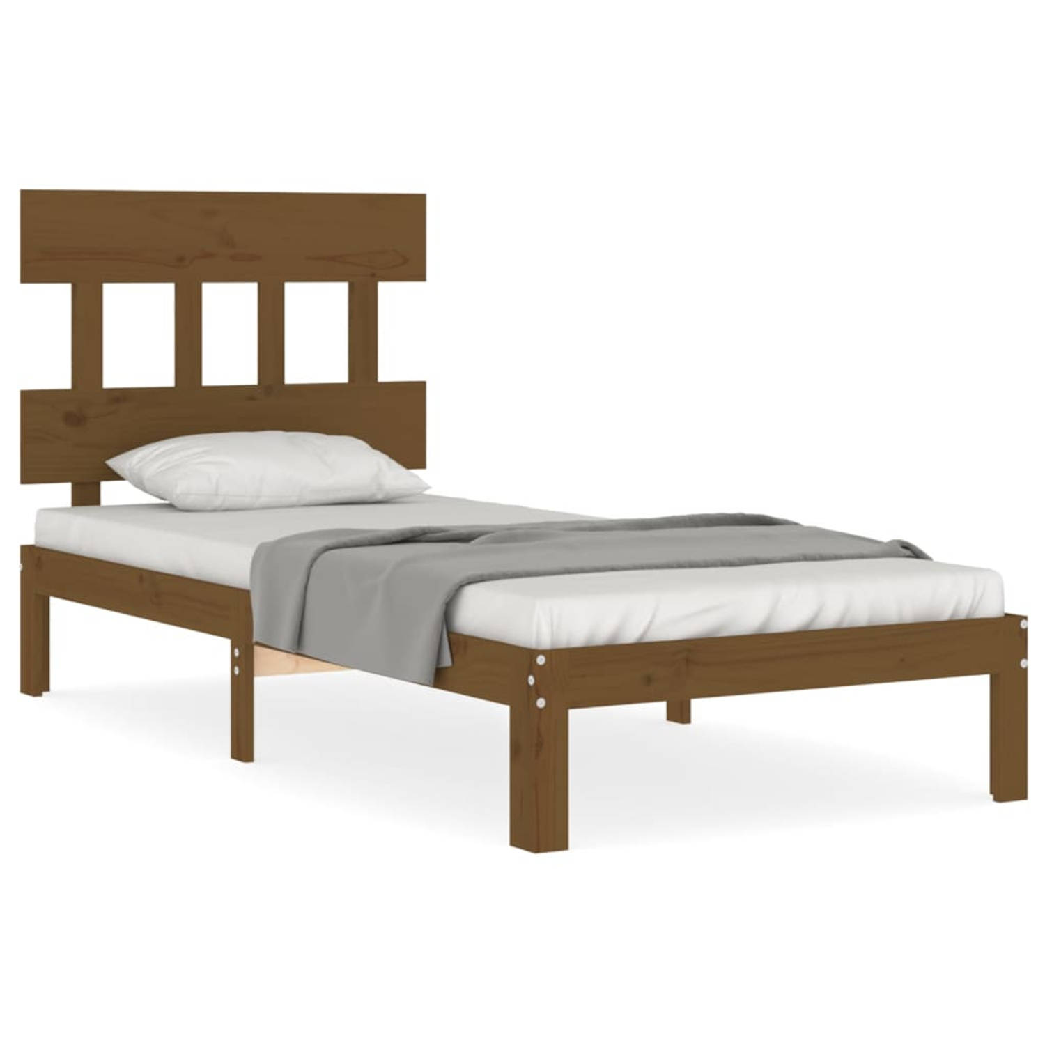 The Living Store Bedframe met hoofdbord hout honingbruin 2FT6 Small Single - Bedframe - Bedframes - Bed - Eenpersoonsbed - Slaapkamermeubel - Houten Bedframe - Houten Bed - Bedbode