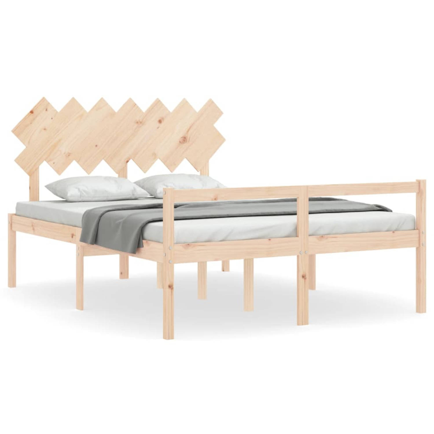 The Living Store Bedframe met hoofdbord massief hout 140x200 cm - Bedframe - Bedframes - Bed - Tweepersoonsbed - Slaapkamermeubel - Houten Bedframe - Houten Bed - Bedbodem - Massie