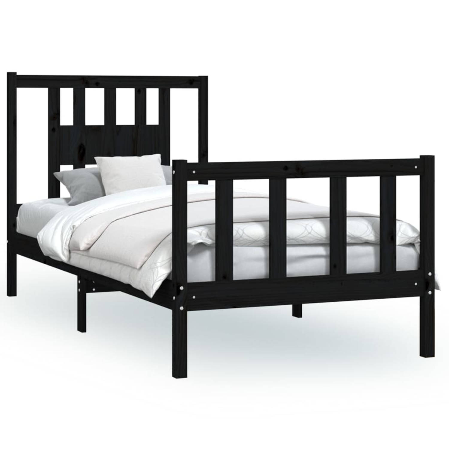 The Living Store Bedframe met hoofdbord massief grenenhout zwart 100x200 cm - Bed